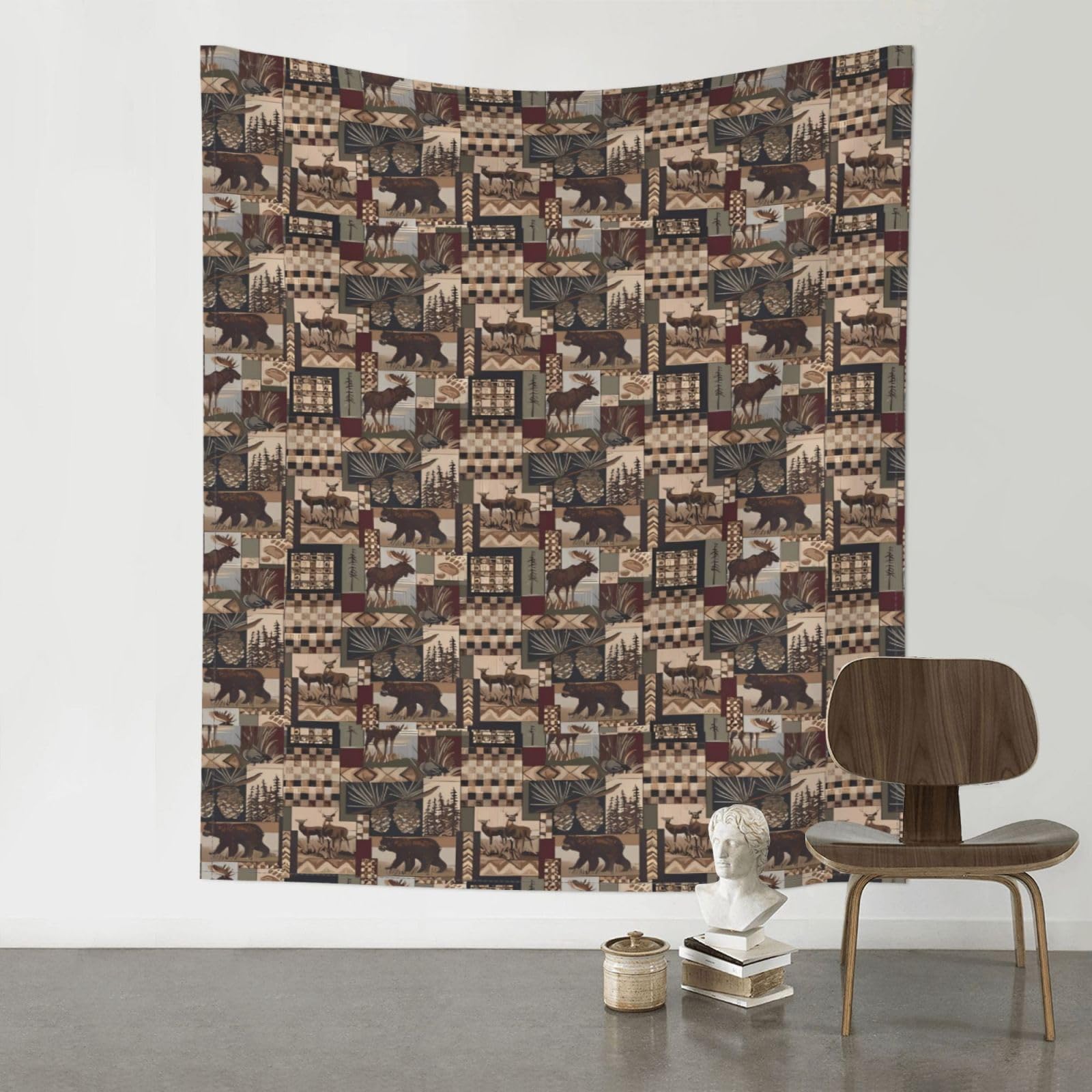 WHJSHOP Rustic Lodge Bear Prints Original Wall Tapestry 60x51in – Boho Throw Blanket for Dorm Decor, Beach Picnic, & Bedroom Layering