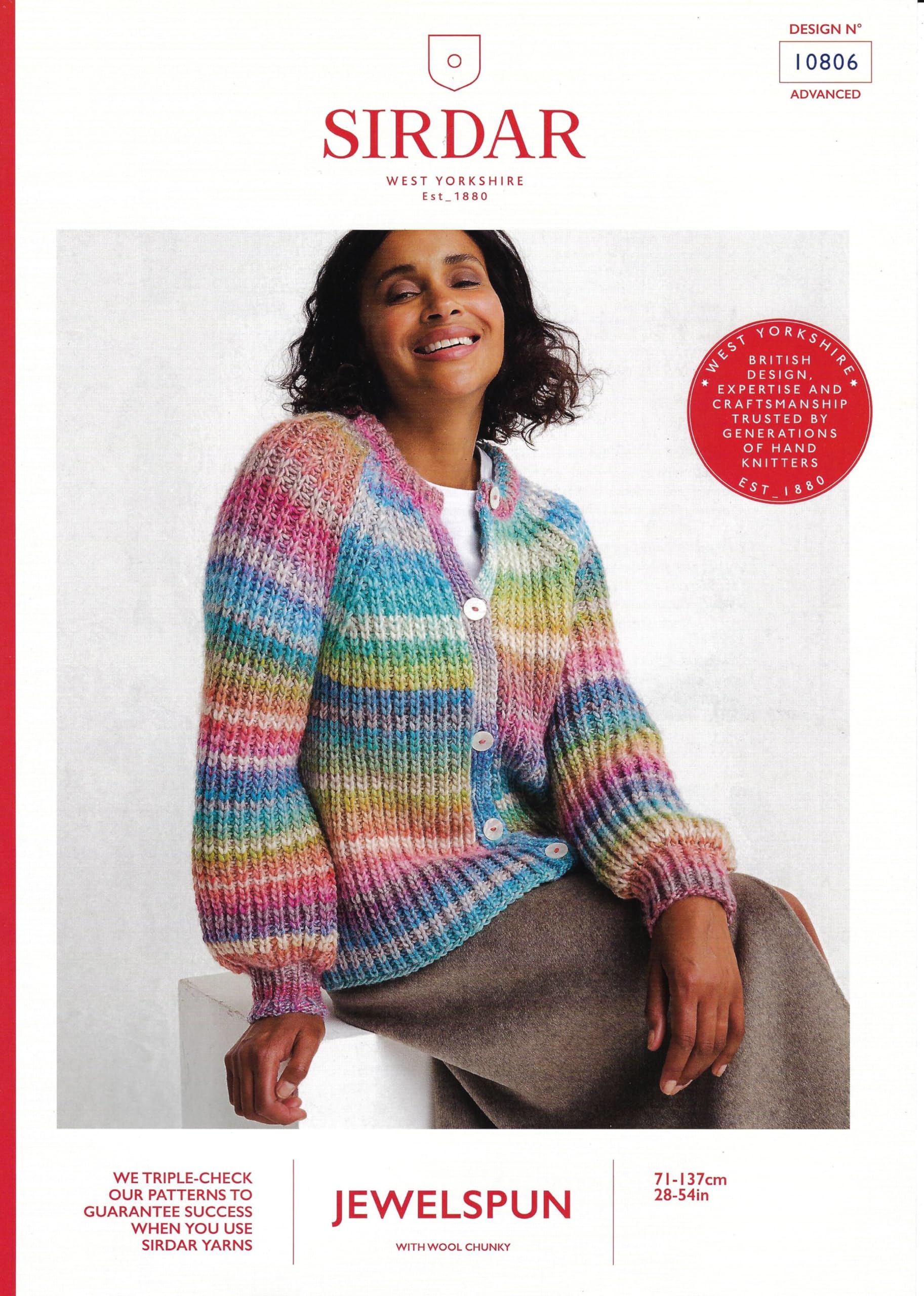 Sirdar Jewelspun Chunky Knitting Pattern - 10806 Ladies Cardigan