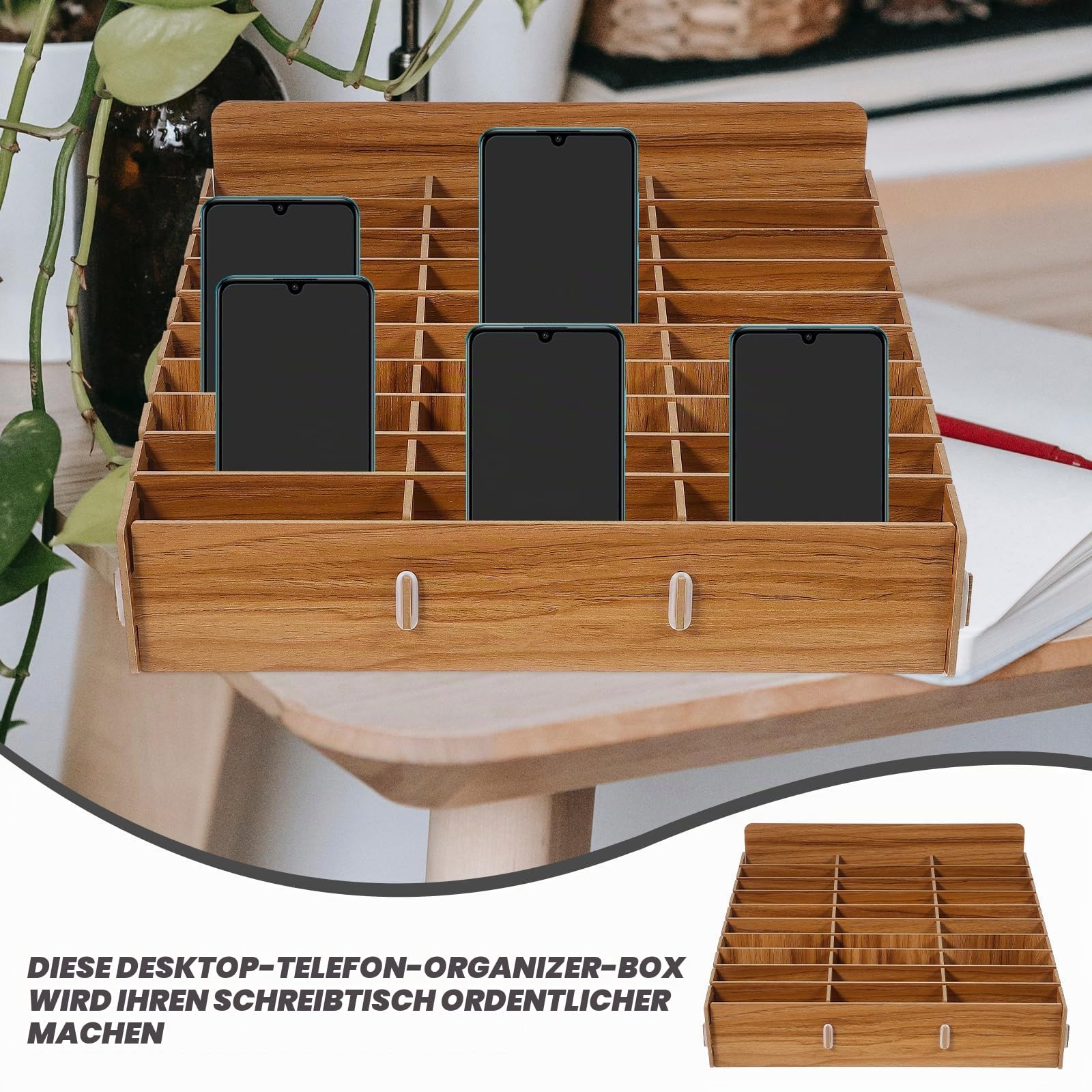 Operitacx Holz Aufbewahrungsbox Für Handy Mit Fächern Multifunktionale Organisation Für Büro Schule Und Zuhause 7.3X9.3X7.3 Zoll Desktop Handyhalter Und Zubehör Ordnung
