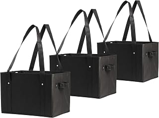 Earthwise Deluxe Collapsible Reusable Shopping Box Grocery Bag Set with Reinforced Bottom Storage Boxes Bins Cubes (Set of 3) (Black)