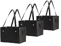Deluxe Collapsible Reusable Shopping Box Grocery Bag Set with Reinforced Bottom Storage Boxes Bins Cubes (Set of 3) (Black)