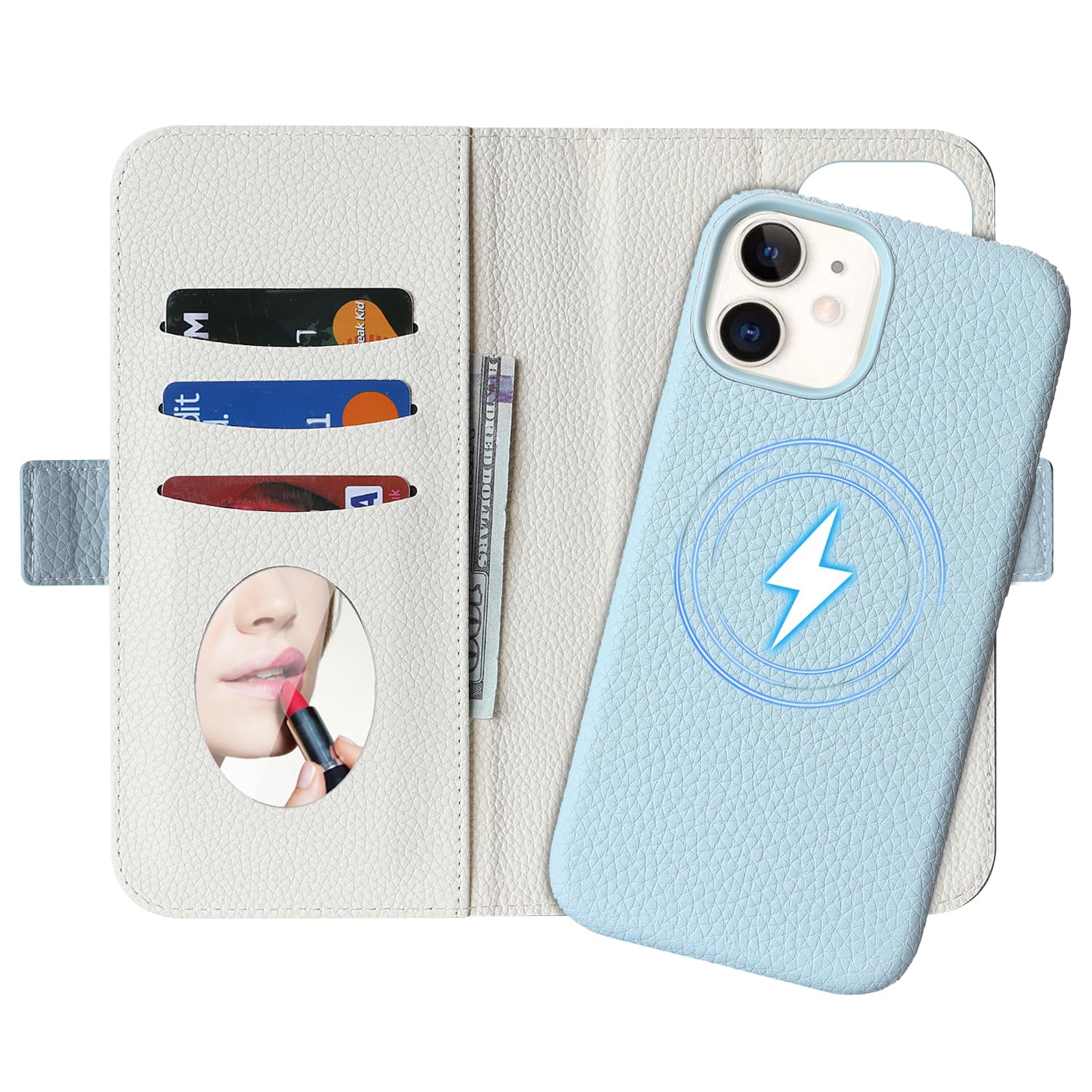 Custodia a portafoglio per iPhone 12/12 Pro con porta carte, azzurro