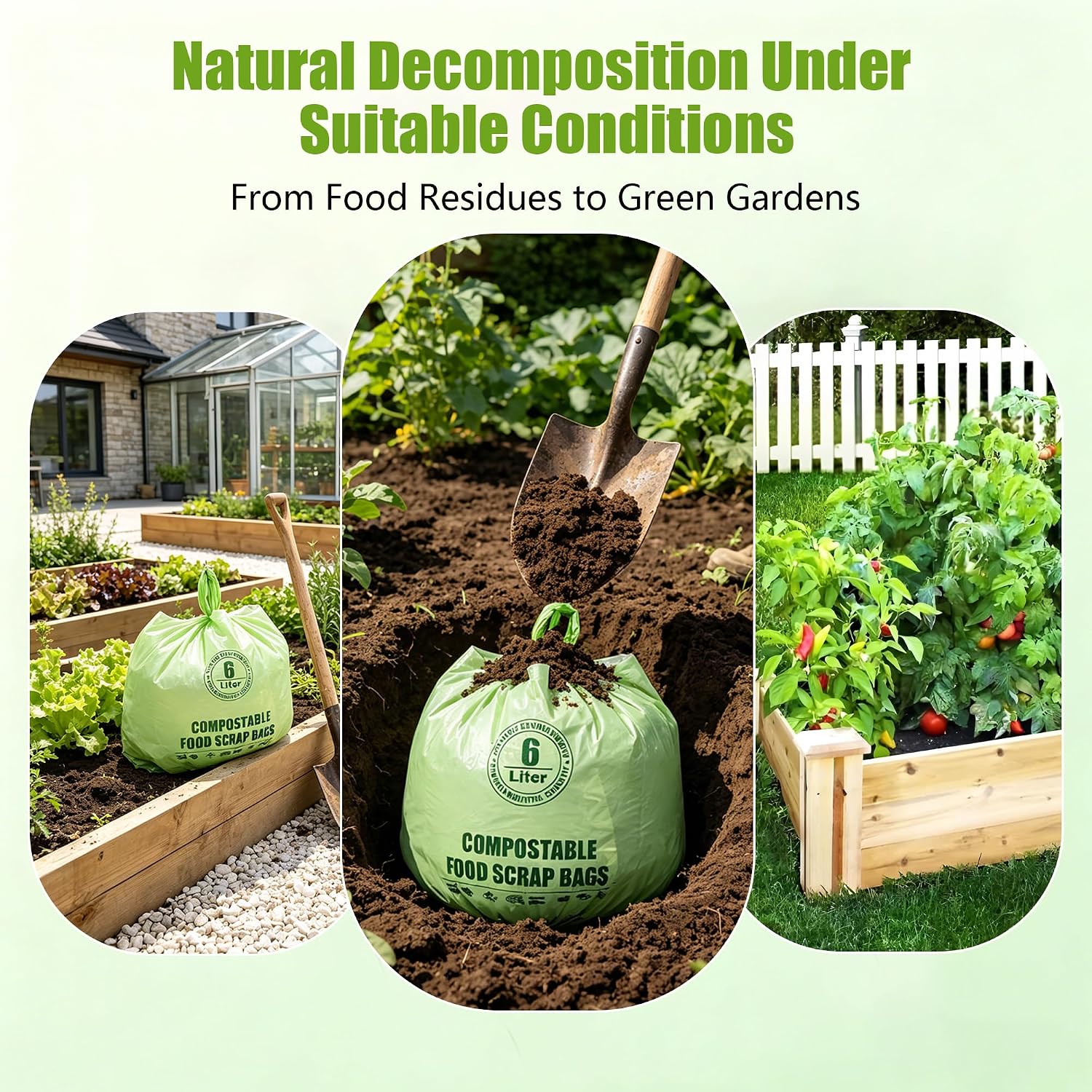Small Compostable Trash Bags with Handles for Countertop Bin 6L,1.2 Gallon 100 Count Green Biodegradable Recycle Bags for Kitchen，Food Waste Bag with TUV and OK Compost Home and BPI Certified