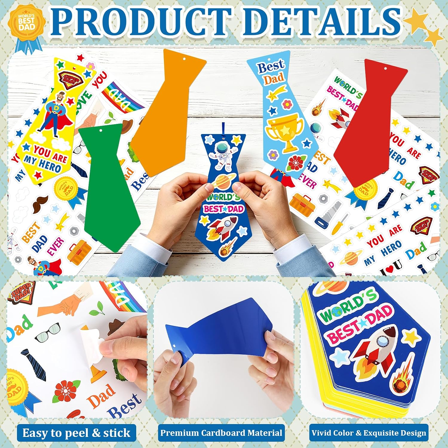 Sealmic 48 Pcs Fathers Day Crafts for Kids Fathers Day DIY Gifts Make Your Own Dad Tie Necktie Bookmark Decorations Kits Arts and Crafts for Kids Home Game Party and School Classroom Activities