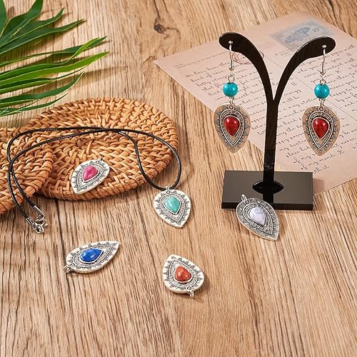 Miniatura 3 de Pandahall - 16 dijes de lágrima de estilo tibetano, plata antigua, turquesa, colgantes de lágrima, joyería occidental, dijes para mujer, pulseras