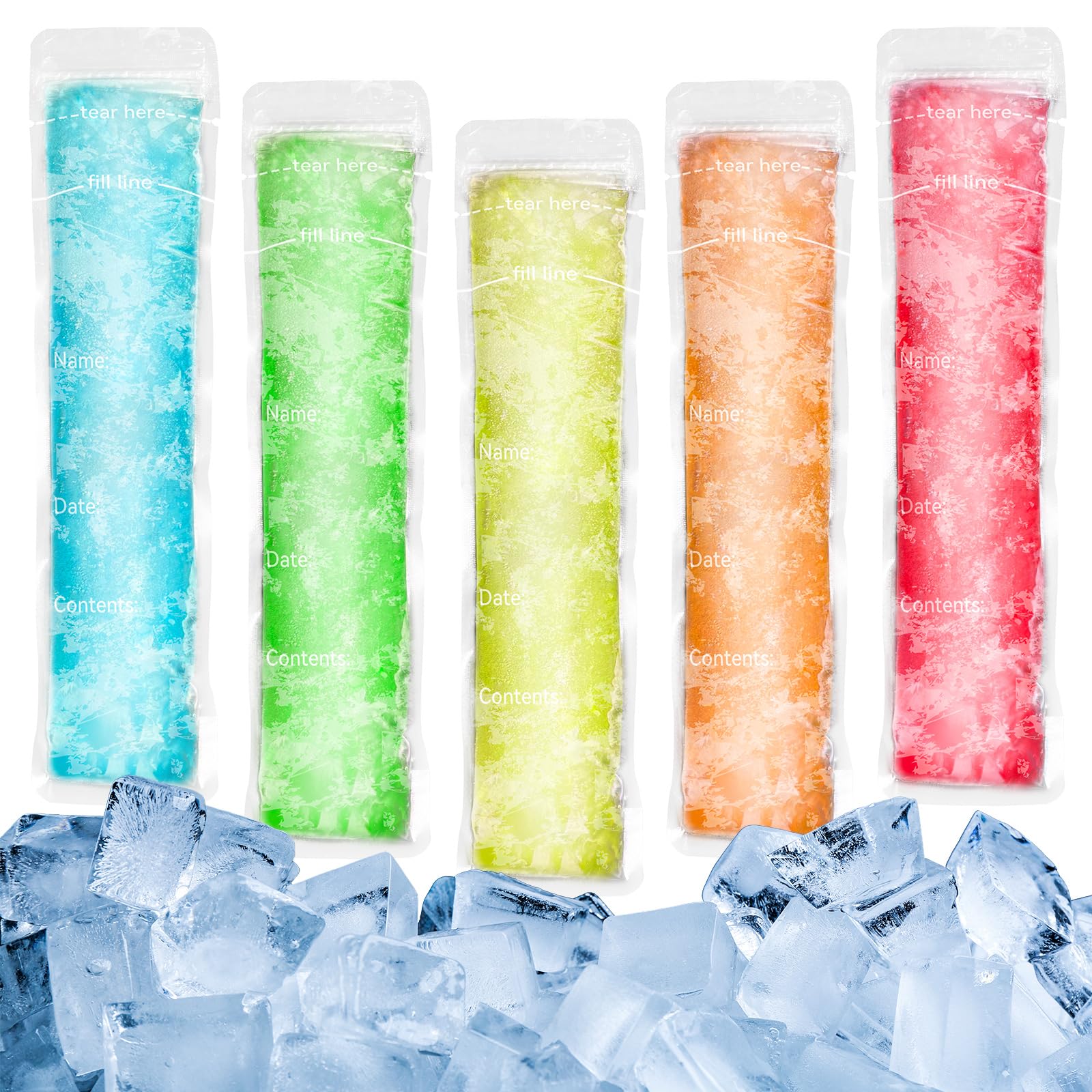[Bag Only] 100 Popsicle Bags No Funnel - Sealable Popsicle Mold Bags, BPA-Free Freezer Tubes with Zip Seals, Ideal for Ice Pops, Yogurt, Juice, Smoothies, Healthy Snacks