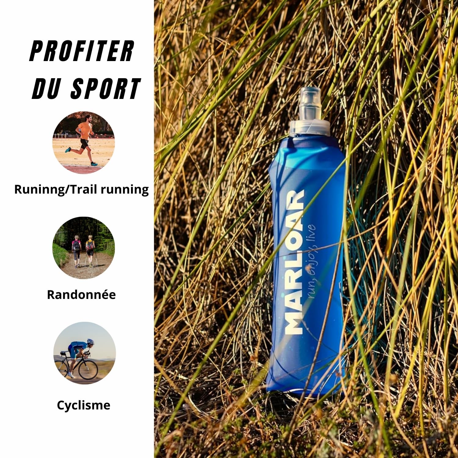 Gourdes Souples et Pliables Flasque Running 250ml Bleu Pack de 2 Sans BPA