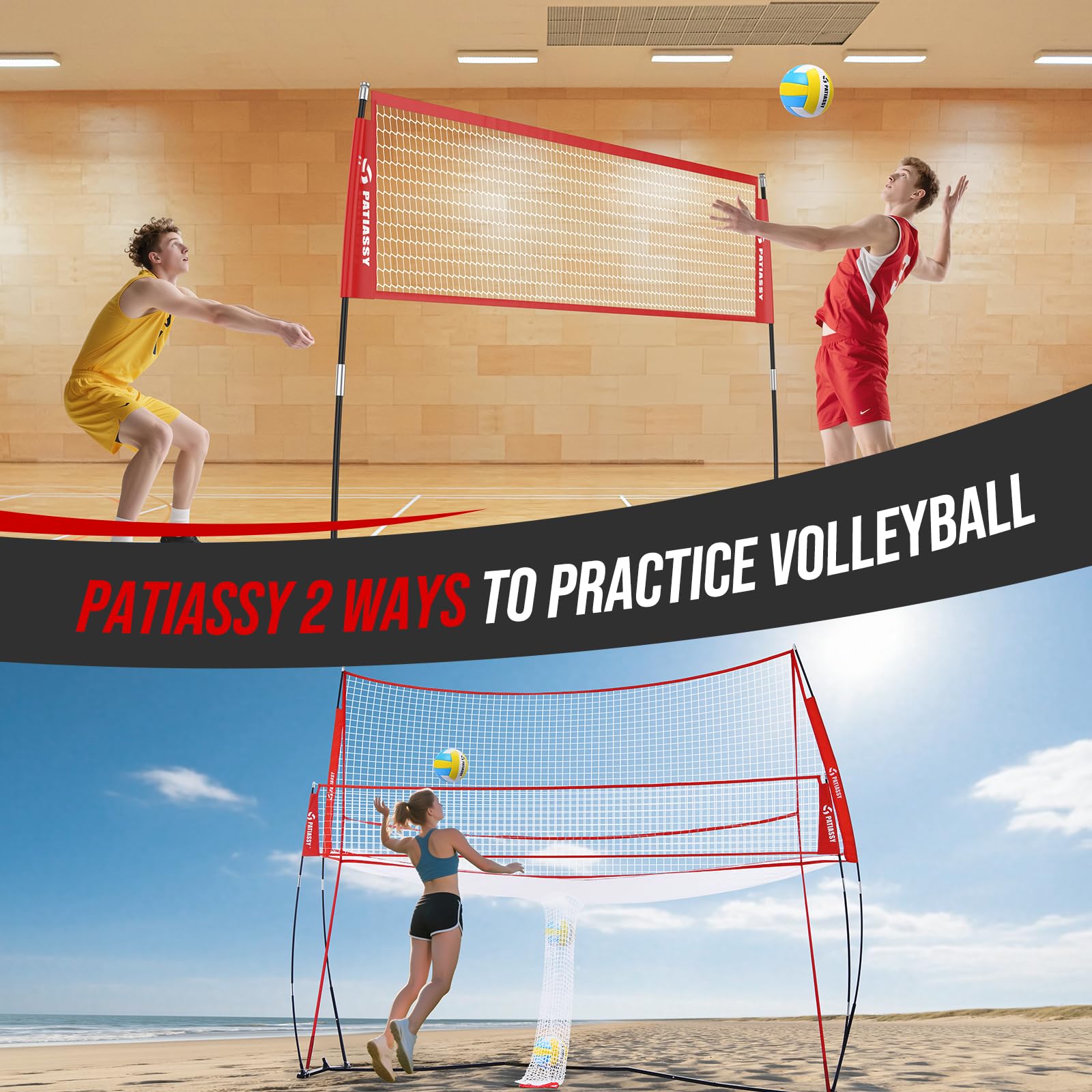 Volleyball Net Training Equipment, 11FTx14FT Adjustable Practice Net With Ball Return System For Backyard Outdoor Indoor Use, Easy Setup For Solo Training, Team Drills, Serving & Spiking Practice