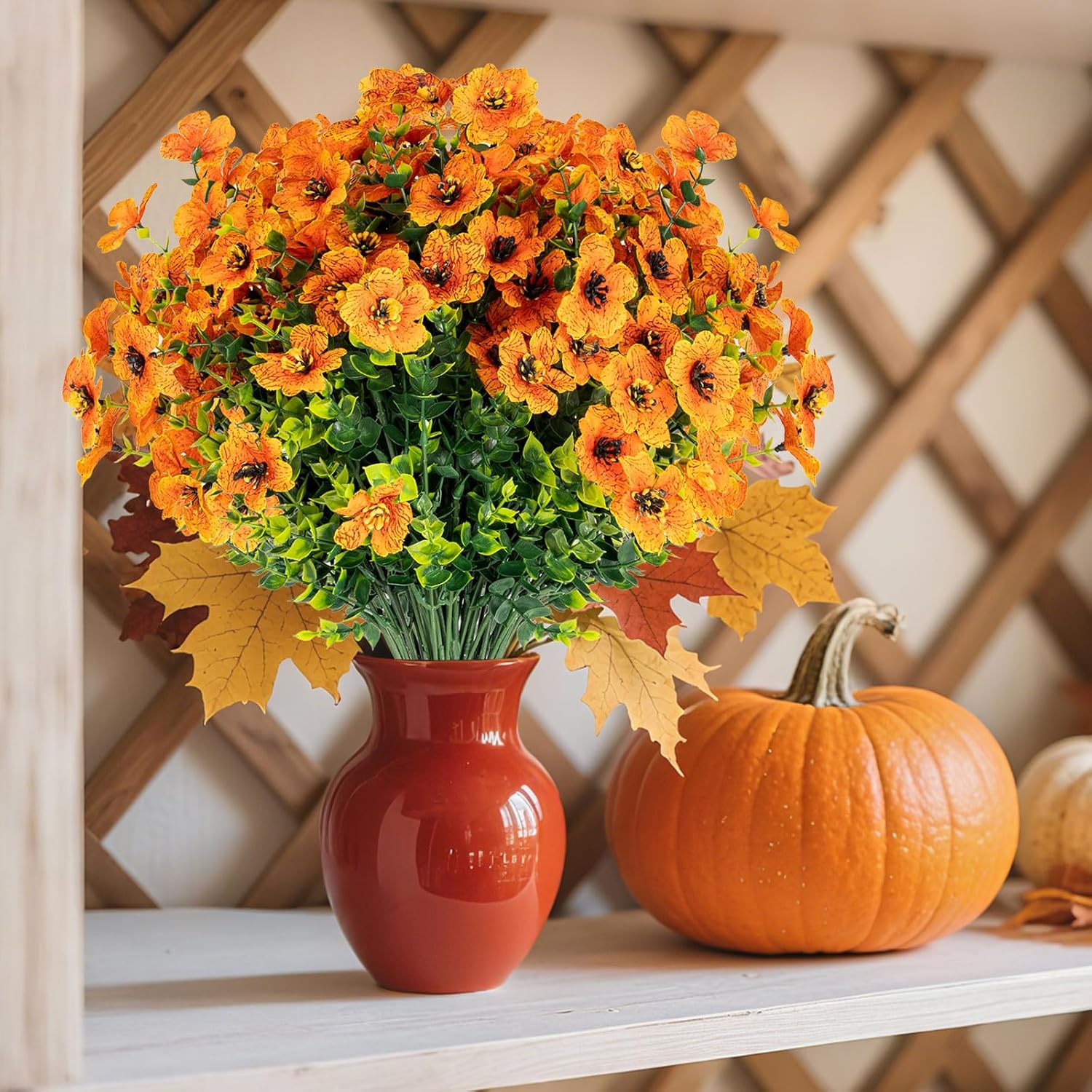 16 Bundles Artificial Flowers for Outdoors, Indoor Fake Plants with Ground Spike for Door Yard Porch Patio Garden Office Table Kitchen Planter Pot Vase Flowerpot Decorations (G)