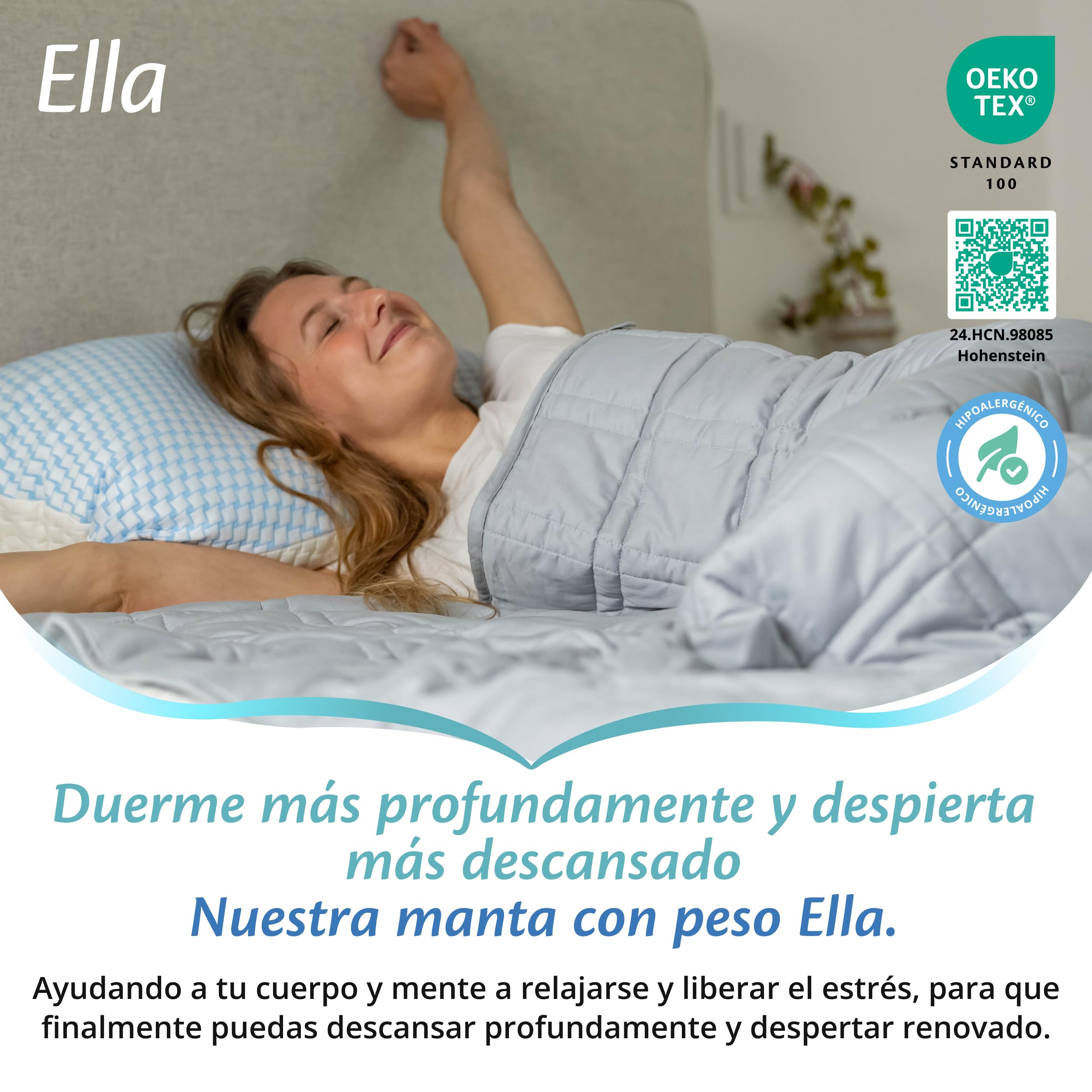 Ella Coperta ponderata per adulti 150x200 9kg - Coperta pesante rilassante per il sonno e antistress - 7 strati, perle di vetro ipoallergeniche, strato esterno in morbido cotone - Weighted Blanket