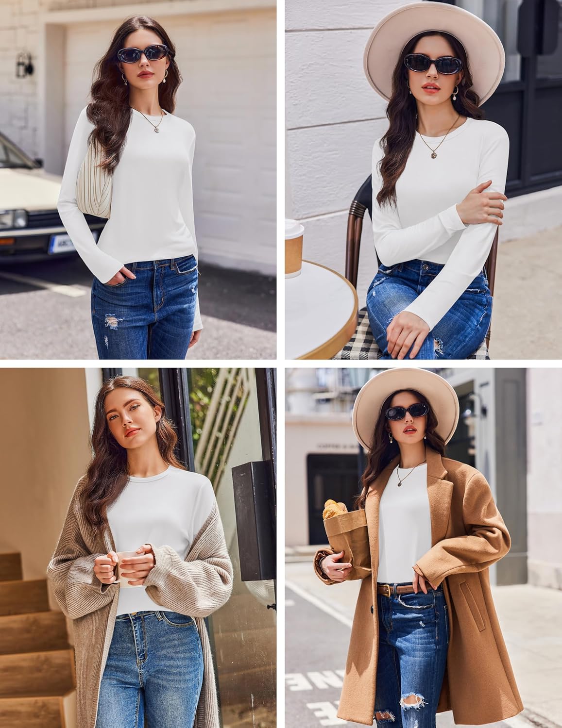 Ekouaer Womens Long Sleeve Shirts 3 Pack Crew Neck Thermal Tops Loose Fit Undershirt Base Layer Trendy Clothes XS-XXL - Image 2