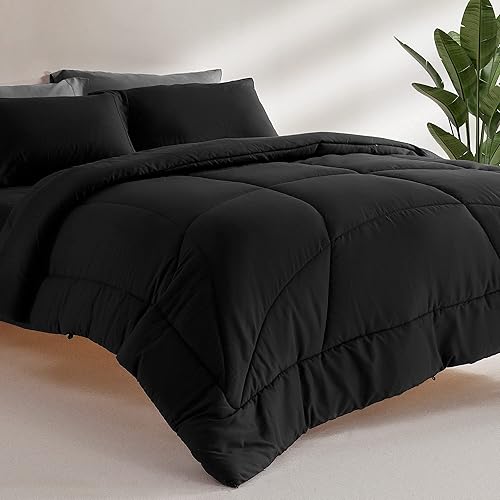 SLEEP ZONE Edredón de cama tamaño matrimonial, edredón acolchado alternativo para todas las estaciones con 8 pestañas en las esquinas, lavable a