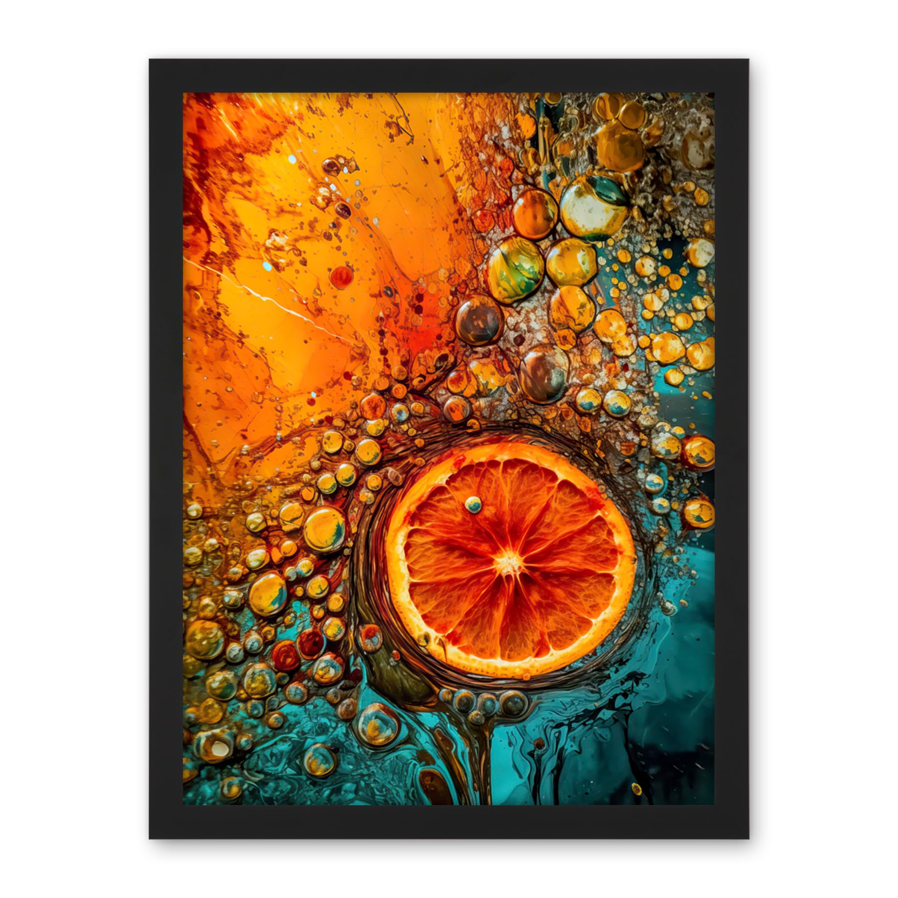 Artery8 Abstract Liquid Paint Dried Orange Fruit Slice Artwork Framed Wall Art Print 18X24 Inch