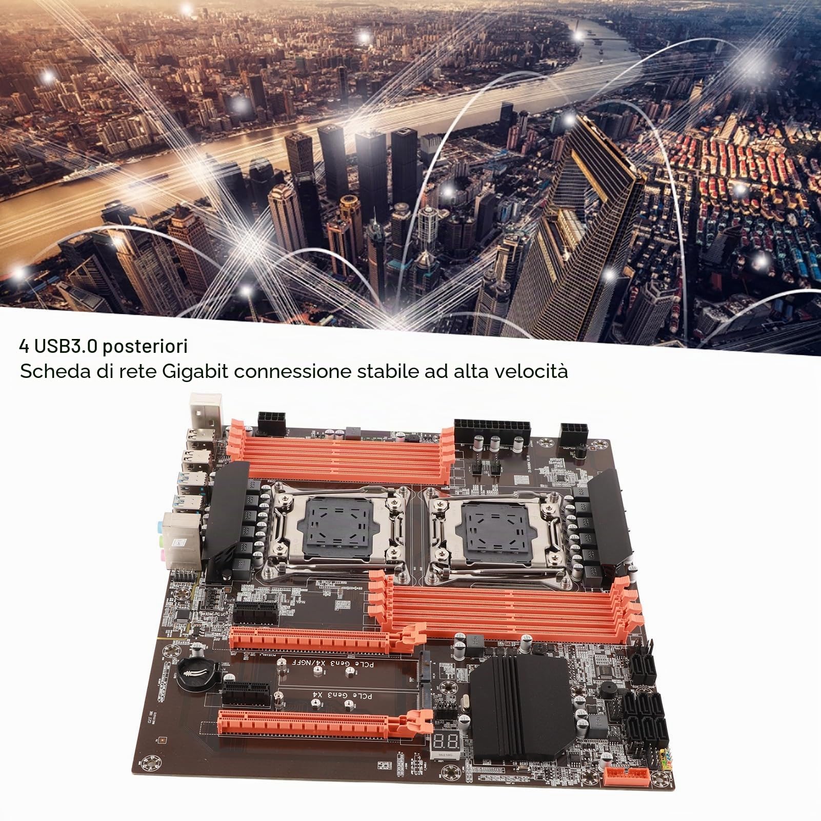 X99 Dual Socket Desktop Motherboard, LGA 2011-3 CPU Mainboard For Studio Computer Game Simulator E5CPU (DDR4 3000/2666/2400 / 2133MHz, PCI-E, SATA3.0, USB 3.0, USB 2.0, RJ45, PS / 2, CR2023, RTL8111H)