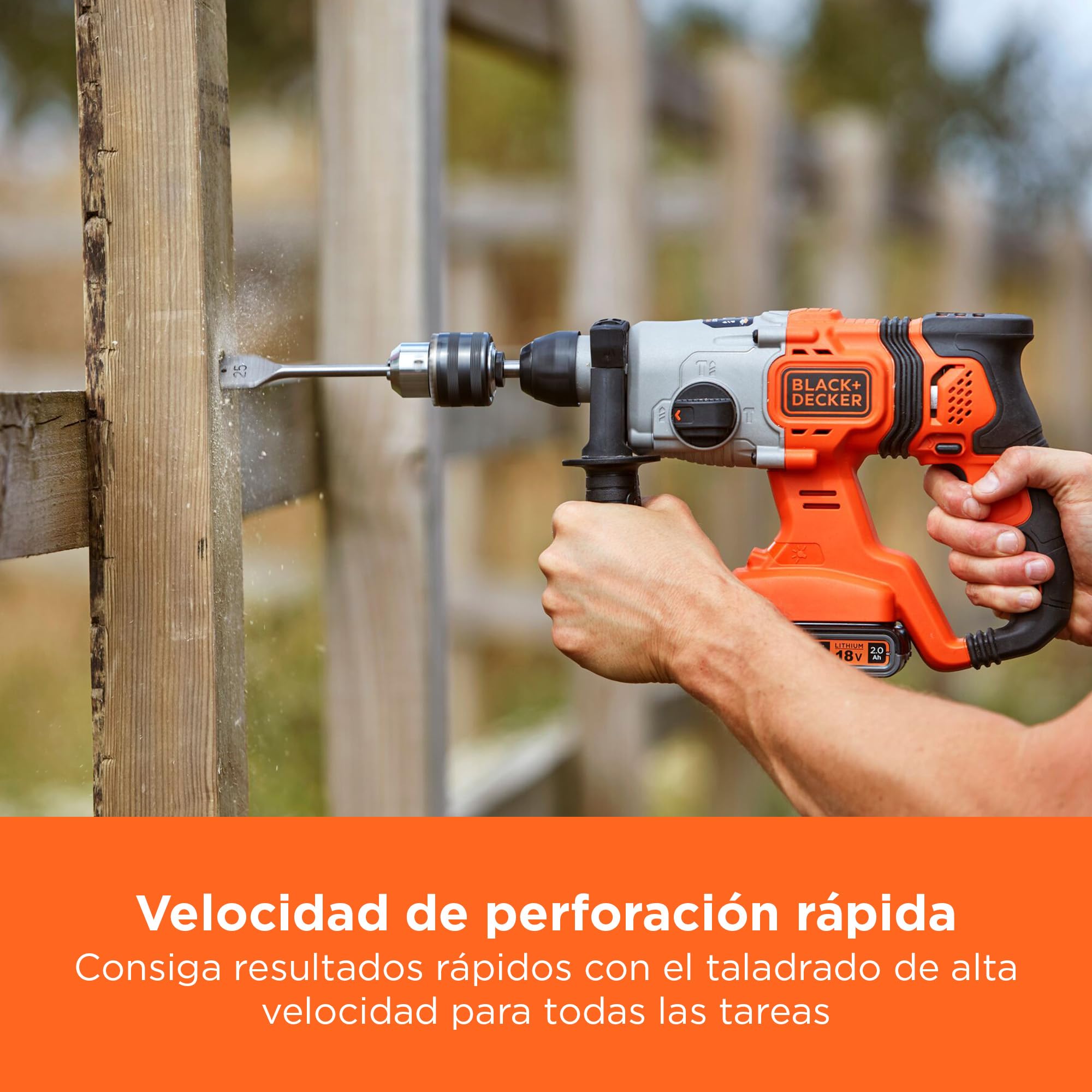 BLACK+DECKER Taladro percutor SDS-Plus a batería de 18V, energía de impacto de 1,2J, 3 modos, incluye broca para hormigón de 6mm y caja del kit, BCD900B-XJ