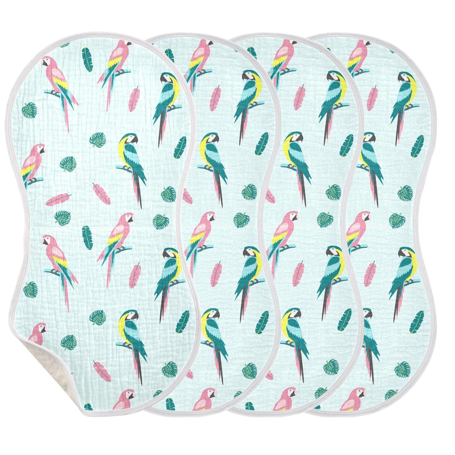 Muslin Baby Burp Cloths, Parrot Birds Muslin Baby Bibs Rags Comfy Soft Absorbent in for Newborn Boys and Girls 4 Piece 22 x 11 Inch
