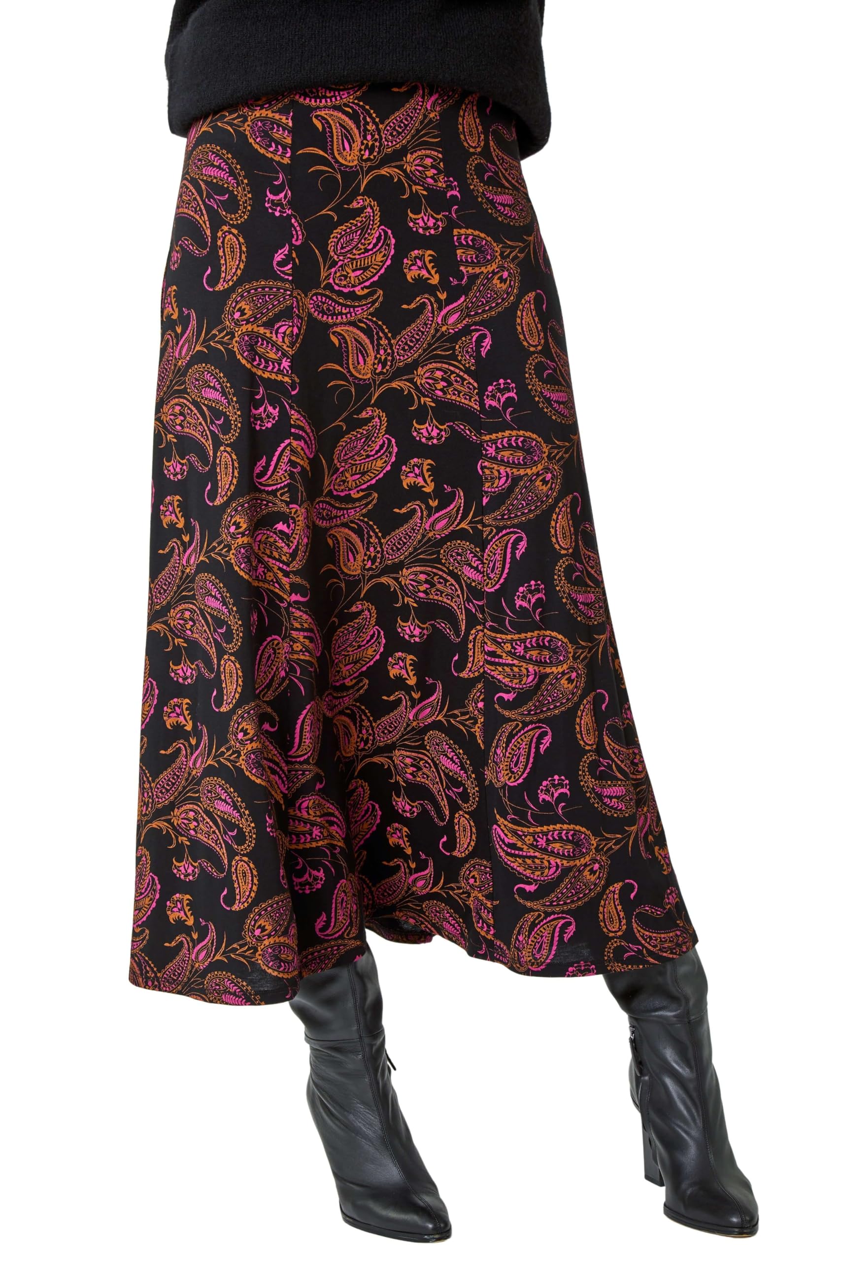 Roman Originals Women's Pink Jersey Skirt For Uk - Midi Maxi Floral Animal Print Summer Spring Holiday Swing Smart Casual Work Cocktail Party Going Out Holiday Cruise - Size 14