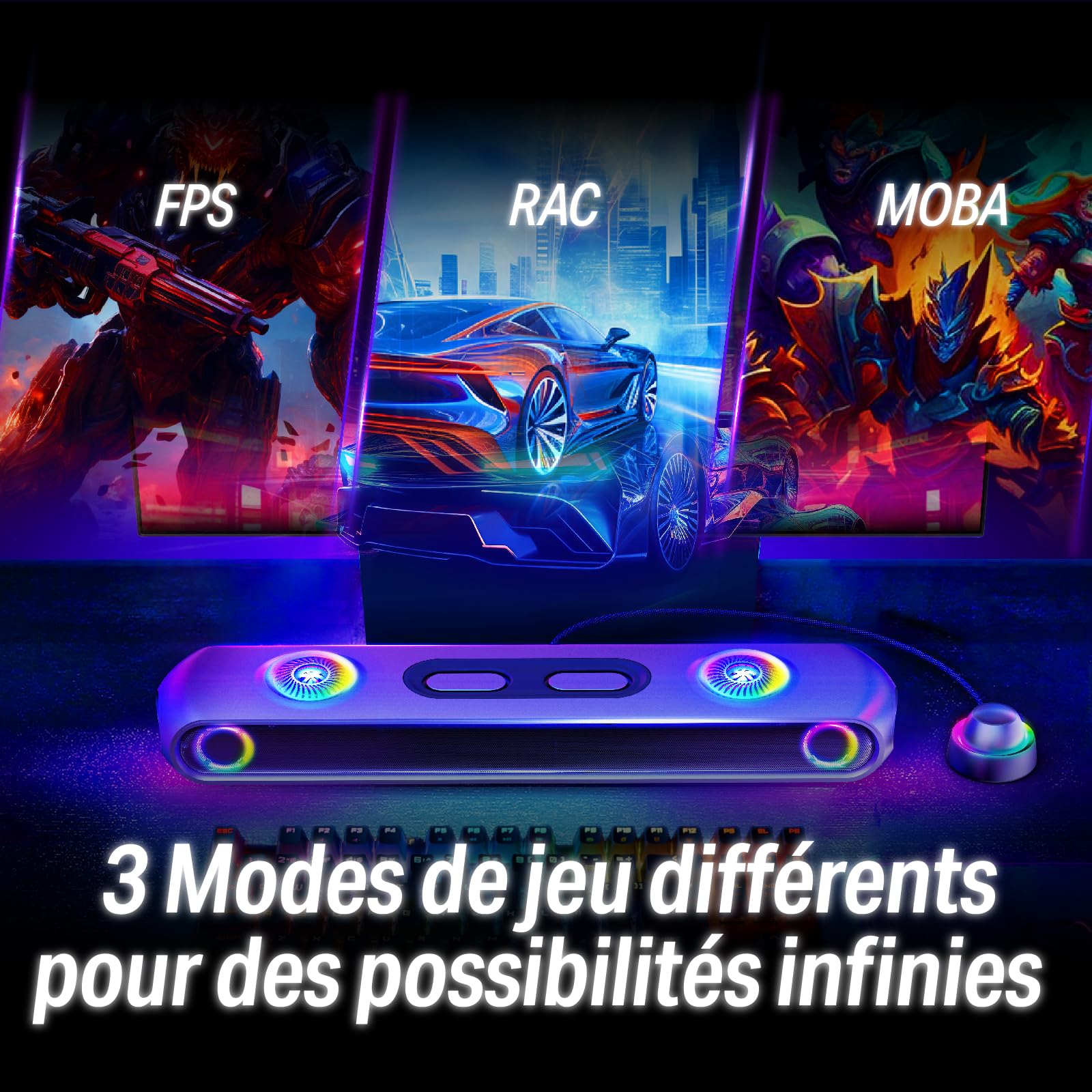 OXS Thunder Pro 5.1.2 Barre de Son de Jeu avec Dolby Atmos, Connexion Bluetooth Multi-Appareils, Caisson de Basses intégré, 3 Modes de Jeu Professsionnels, pour Les PC et Les Consoles de Jeu
