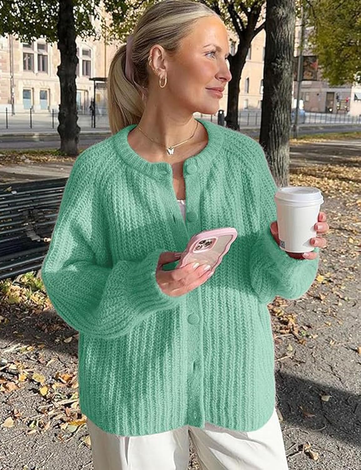 Flygo Women's Cardigan Sweater 2024 Fall Winter Chunky Long Sleeve Button Open Front Knit Solid Loose Cardigans Sweaters - Image 3