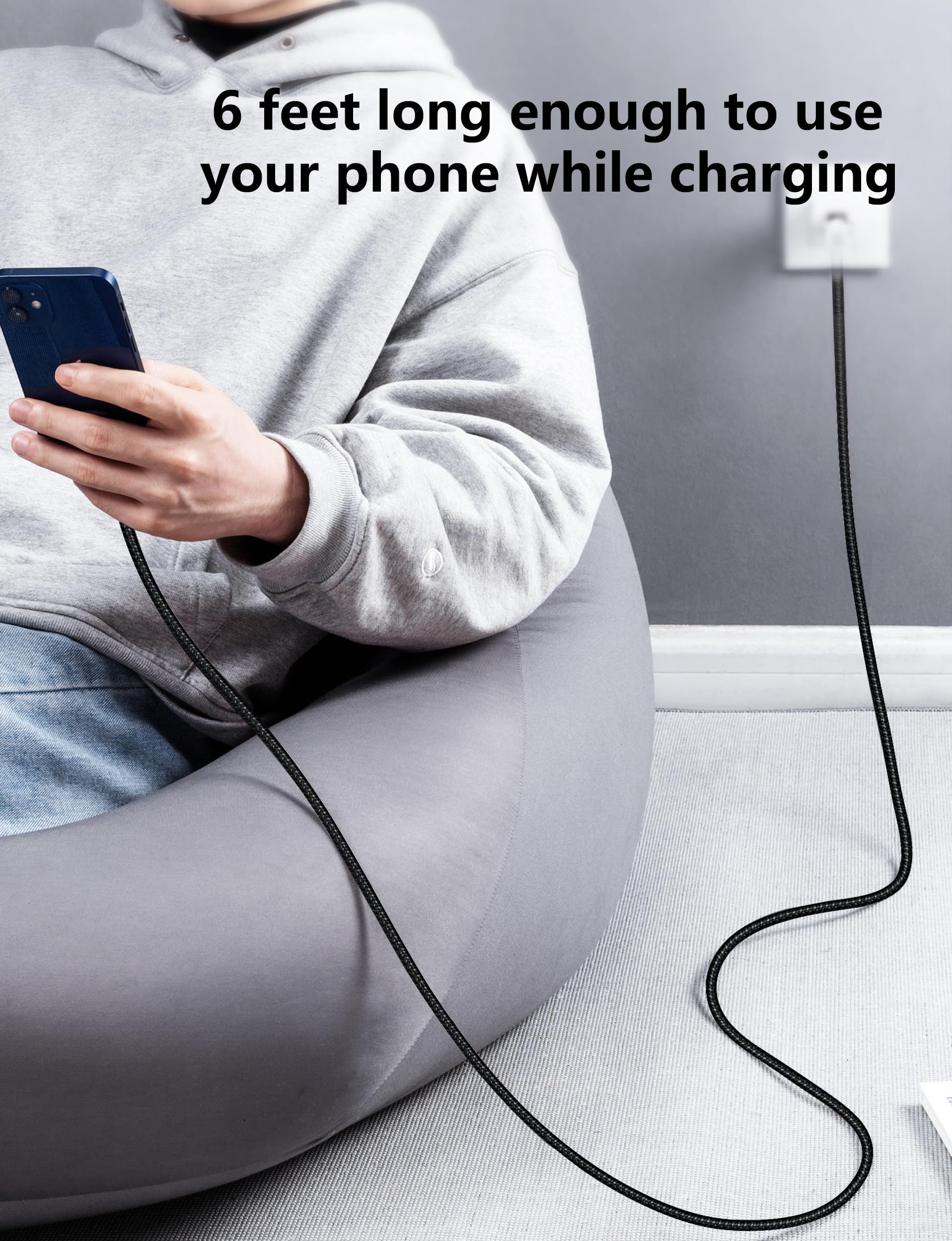 Cavo di ricarica da USB C a Lightning intrecciato per iPhone 14, 13, 12, 11, 8, 7, 6, SE, XR, XS X, iPad, colore: nero