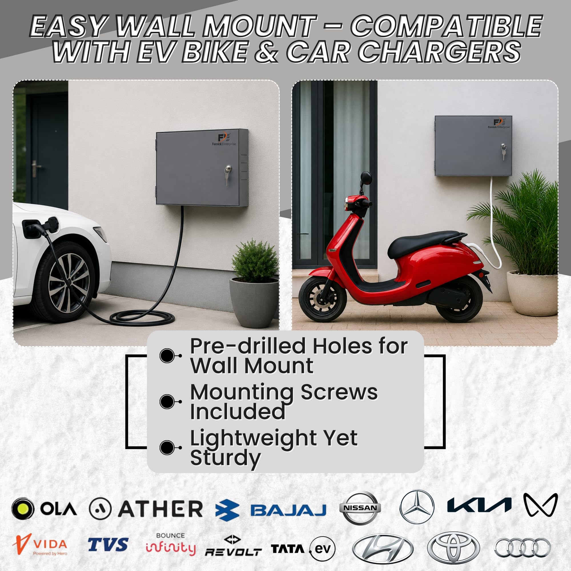 Electric Vehicle Charger Safety Box with Lock- Durable Metal Body, Weatherproof, Inbuilt 15 AMP Plug & MCB for Safety β Wall Mountable, Compatible with BMW, GM, Mahindra, TATA and More 3