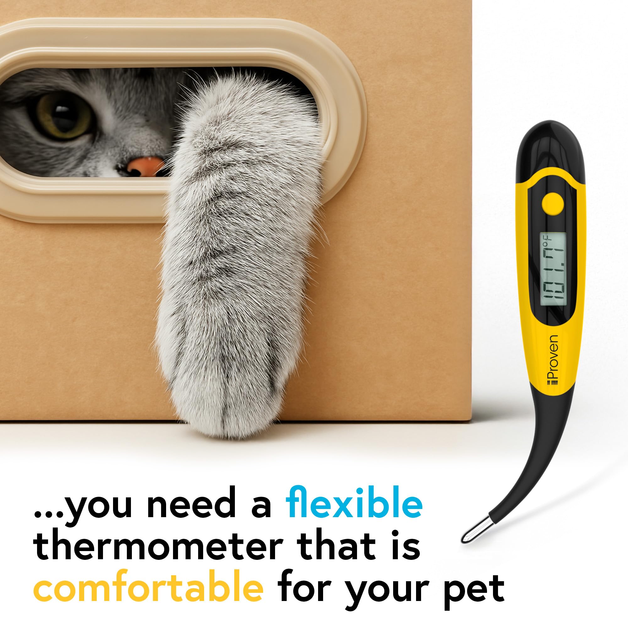Termómetro para perros y gatos iProven - Termómetro para mascotas con punta flexible y cómoda, termómetro para perros veterinarios, detección precisa de fiebre, resultados rápidos en 20s