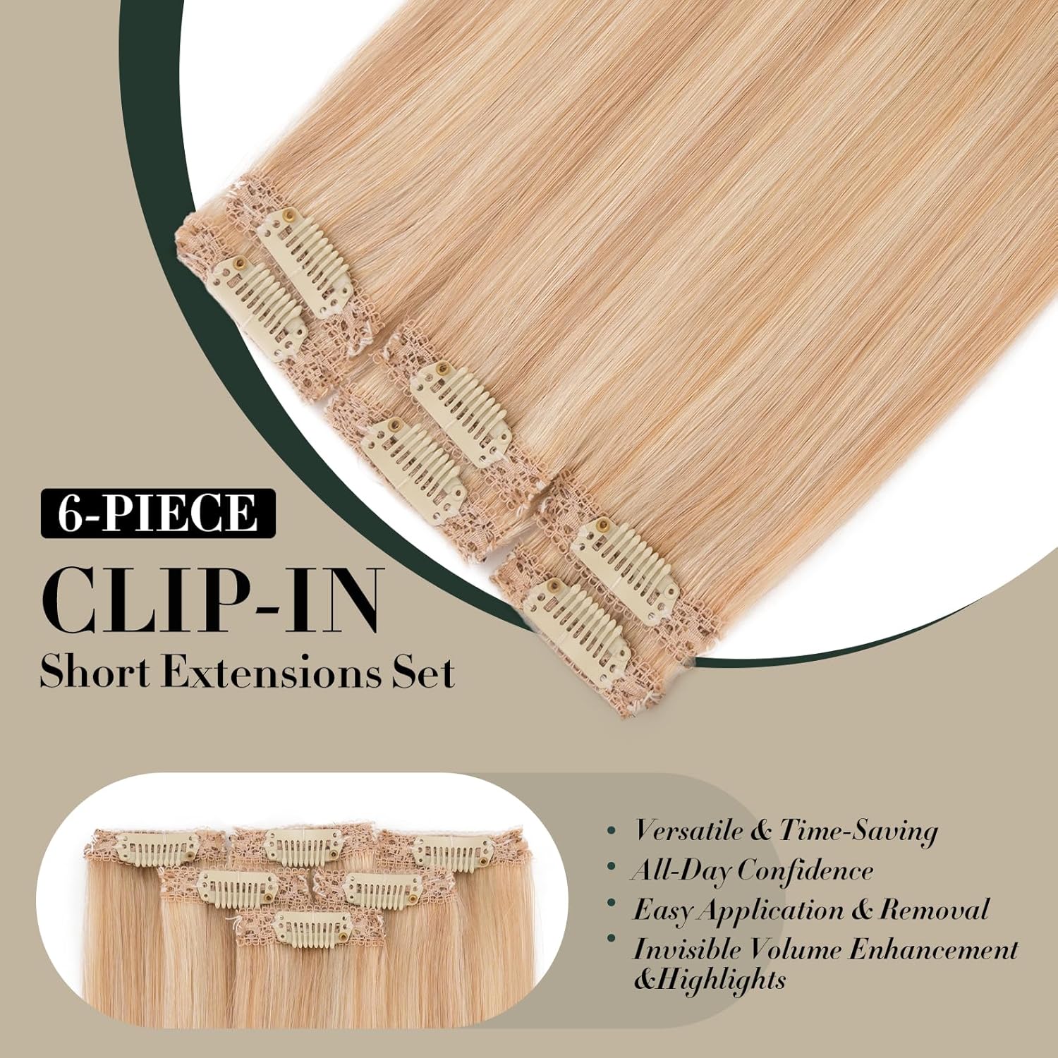Short Hair Extensions Clip ins,S-noilite Short Clip in Hair Extensions Real Human Hair,Mini Hairpieces for Add Volume and Highlights,6 Pieces 33g 12 inch Gold Blonde Mixed Bleach Blonde