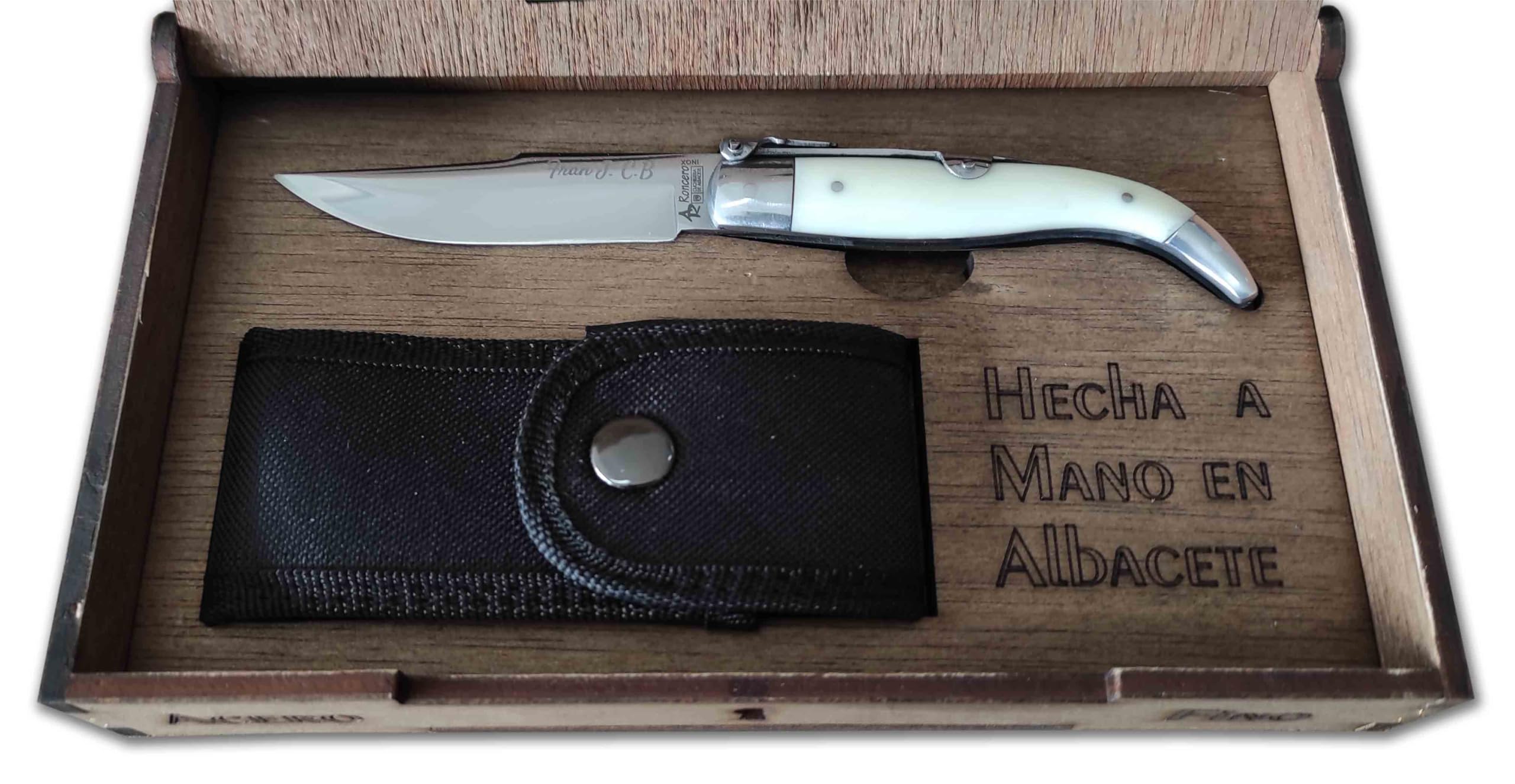 Genérico Roncero Navaja Teja Albacete MIKARTA 8,5 cm. Personalizada con tu Nombre. Beig