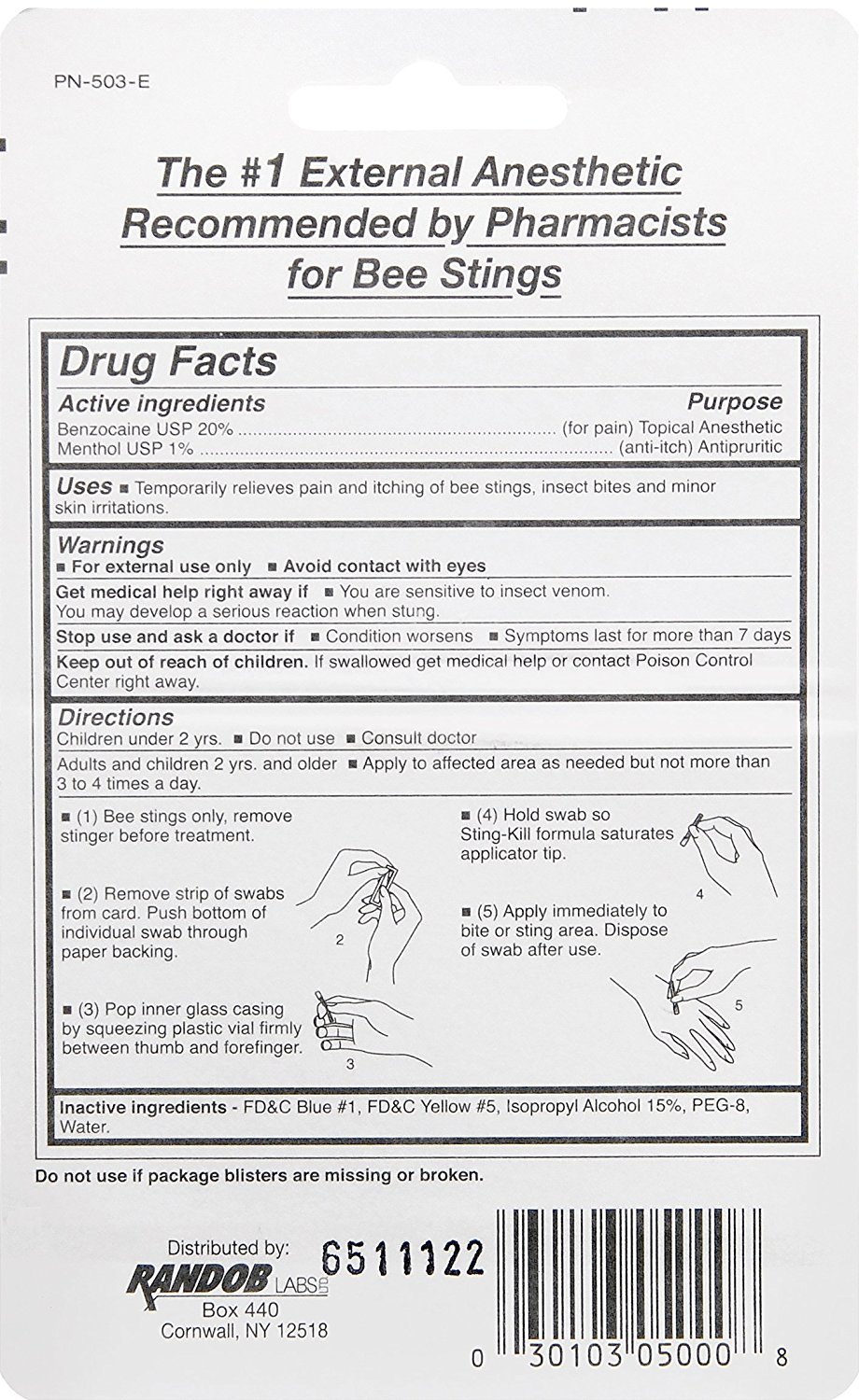 Special pack of 6 STING KILL DISPOSABLE SWABS 5 per pack product thumbnail 3