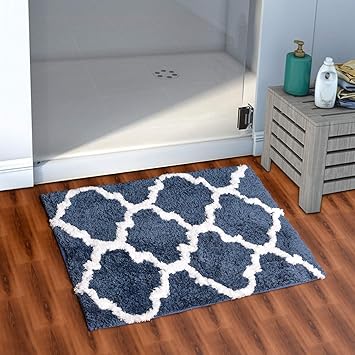 AEROHAVEN Glorious Super Soft Microfiber Abstract Moroccan Designer Anti Slip Bathmat (Blue, 40 cm x 60 cm)
