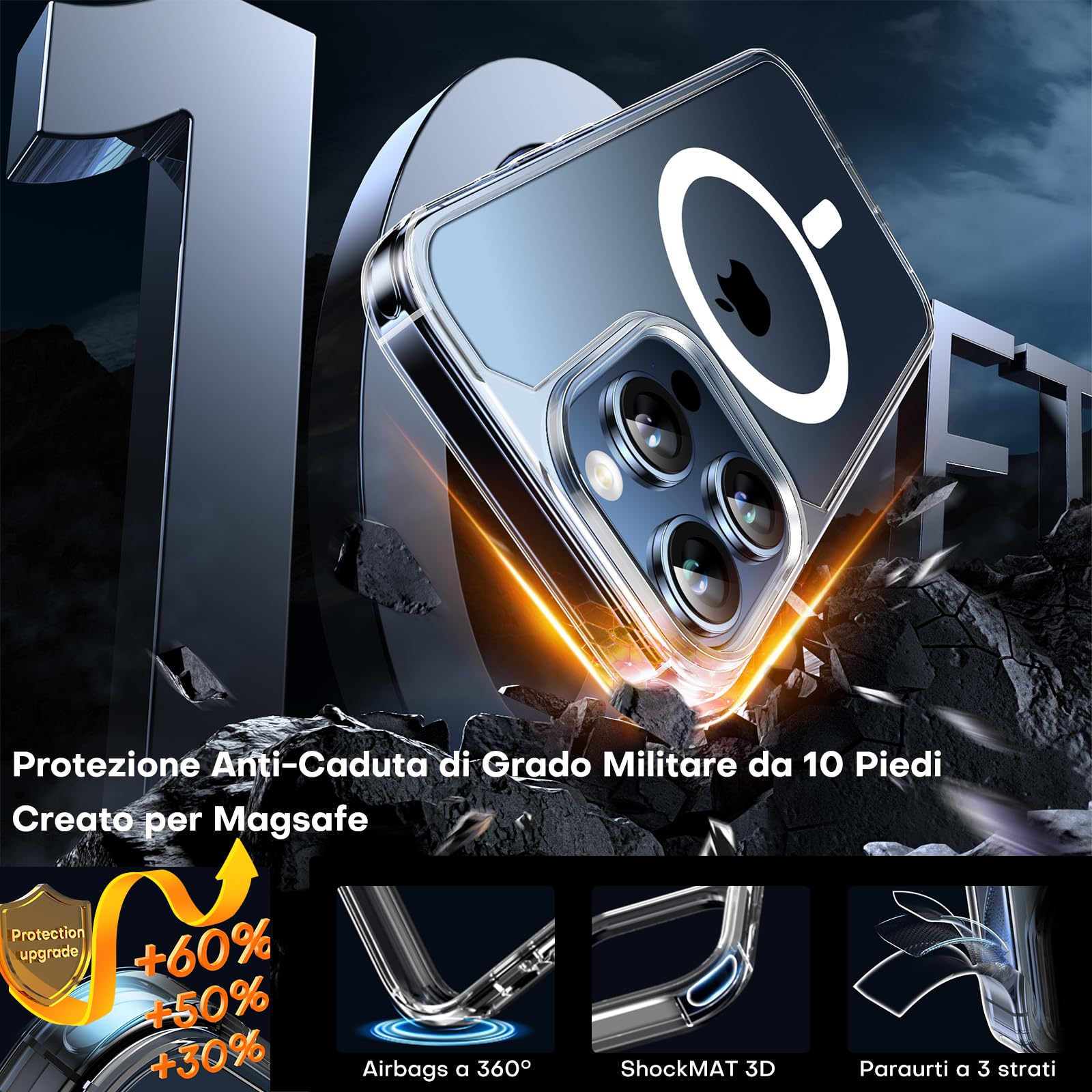 TAURI 3 in 1 Kit Magnetica Cover per iPhone 15 Pro Max [Compatibile con MagSafe] con 2 Pellicola in Vetro Temperato,Custodia Rigida per Sottile Anti-Ingiallimento-Trasparente