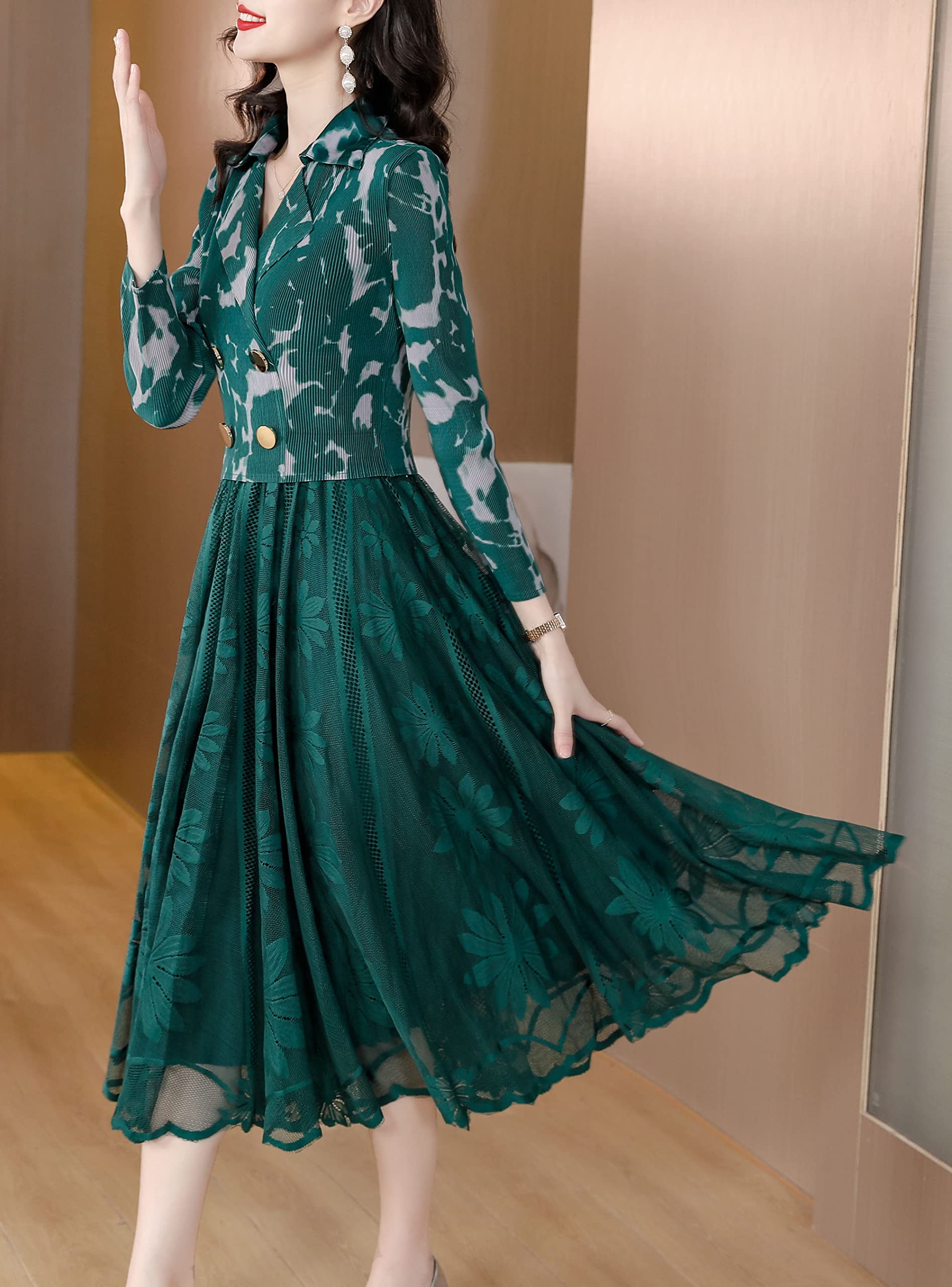 LAI MENG FIVE CATS Vestido de manga corta para mujer, elegante, de encaje floral, para cóctel, fiesta, baile, vestido de baile