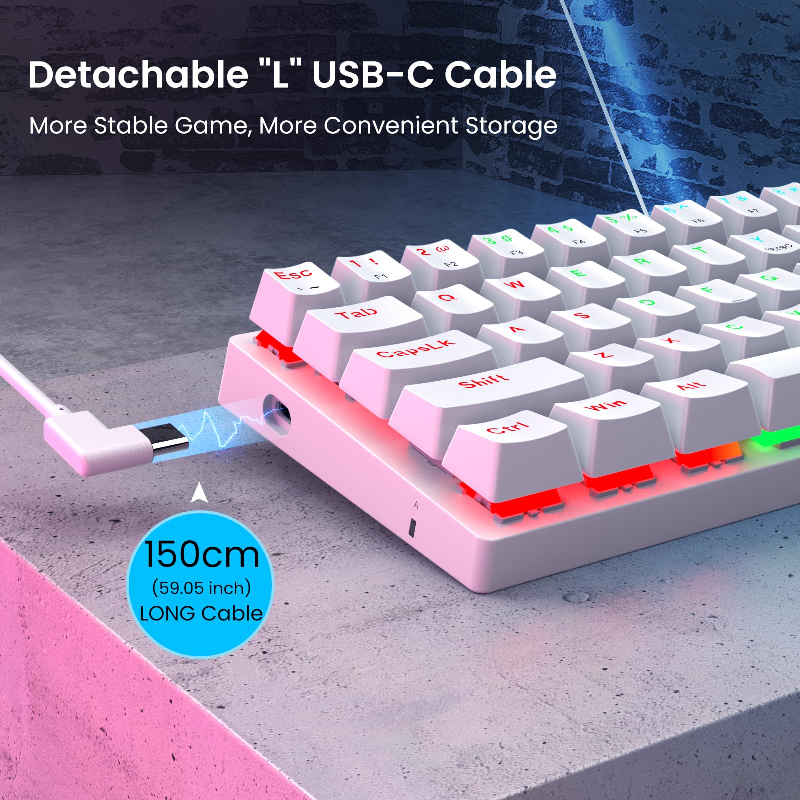 60% Wired Mechanical Gaming Keyboard with Red Switches, LED Backlit view 4