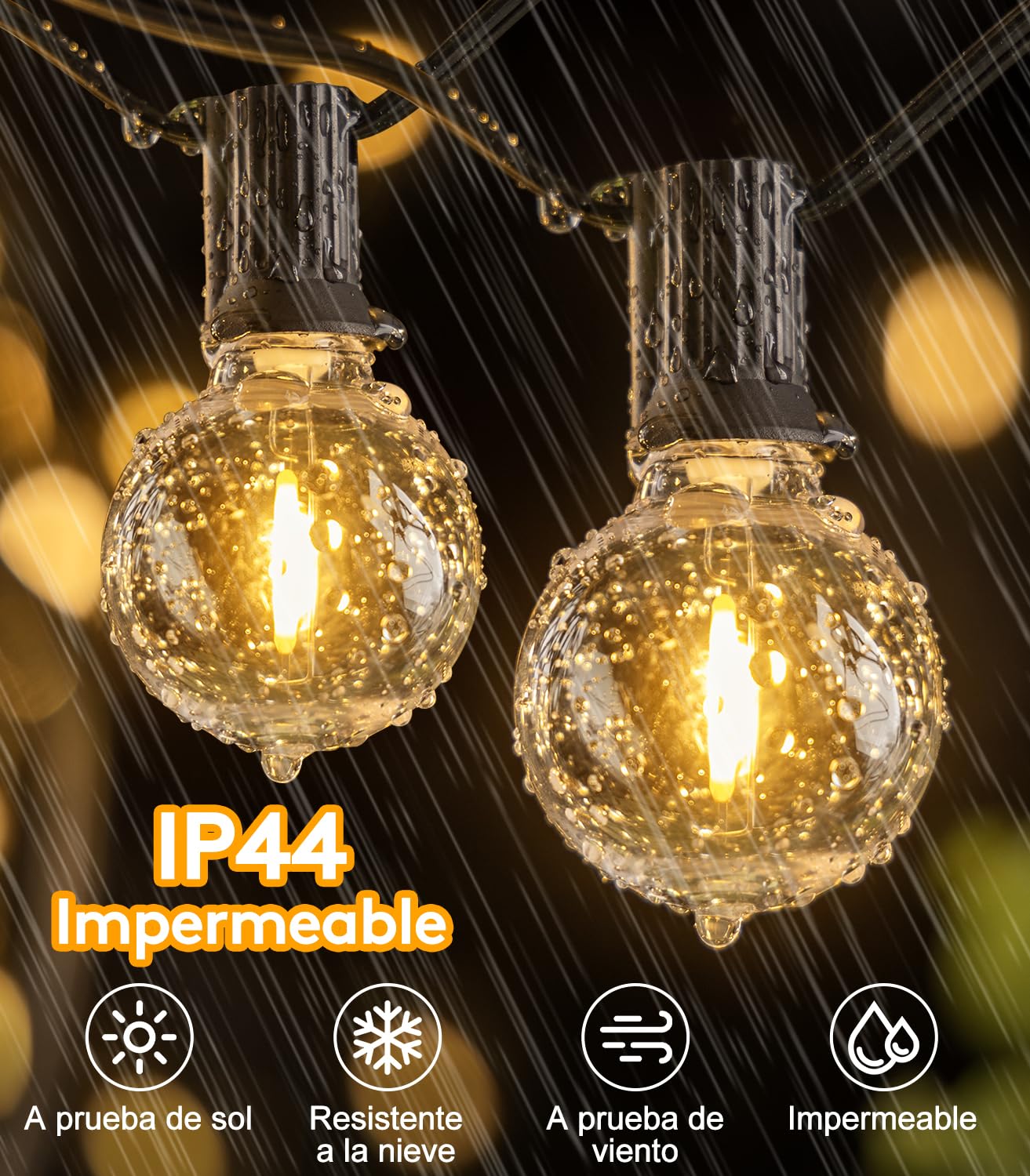 Guirnalda Luces Exterior Jardín Led 20M G40 Bombillas 65.5ft Luz Exteriores Guirnaldas Dimmable IP44 Impermeable Conectable Terraza Iluminacion Exteriors Lampadas para Navidad Fiesta Pergolas