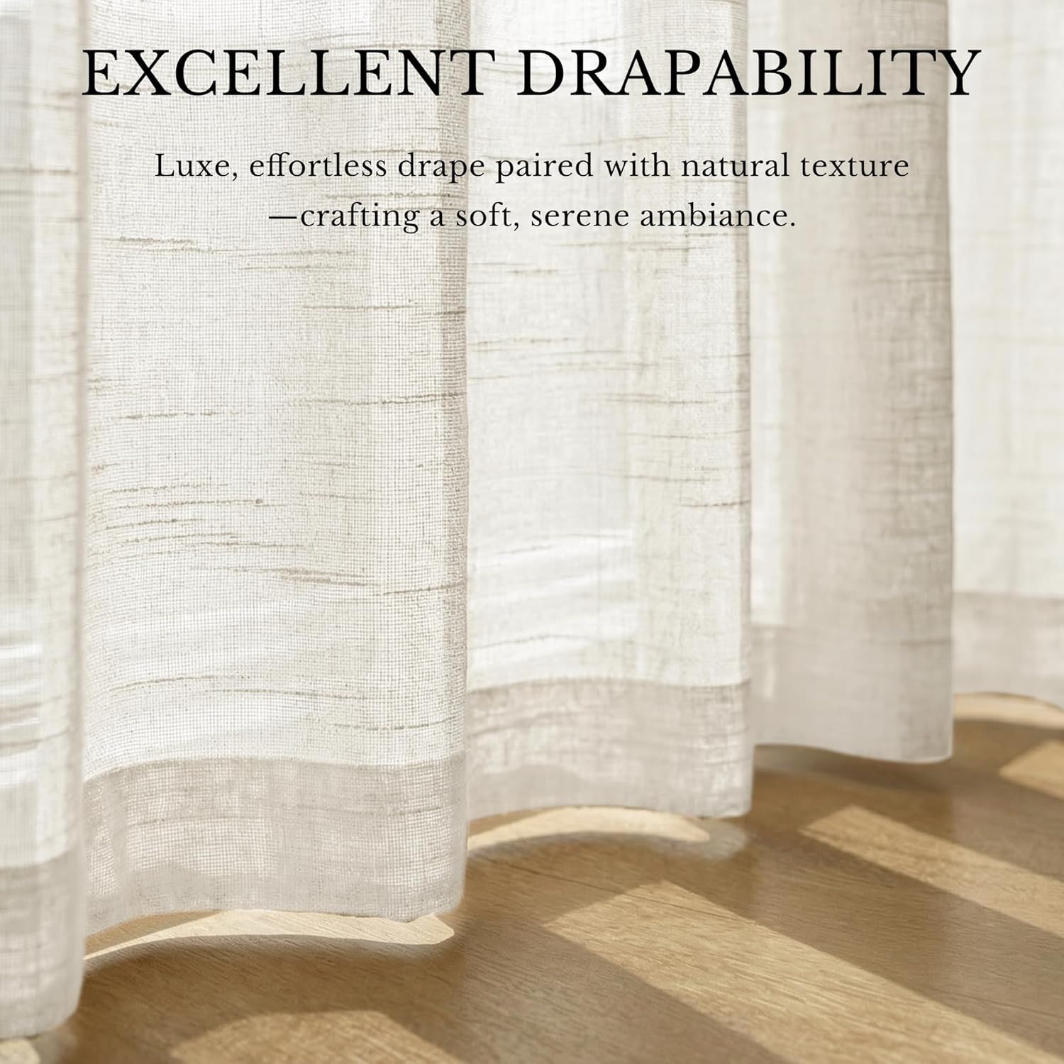 NICETOWN Semi Sheer Linen Burlap Curtains for Living Room, Grommet Light Filtering Airy & Elegant Window Treatments Natural Linen Blend Home Decor for Bedroom, W52 x L96, 2 Panels