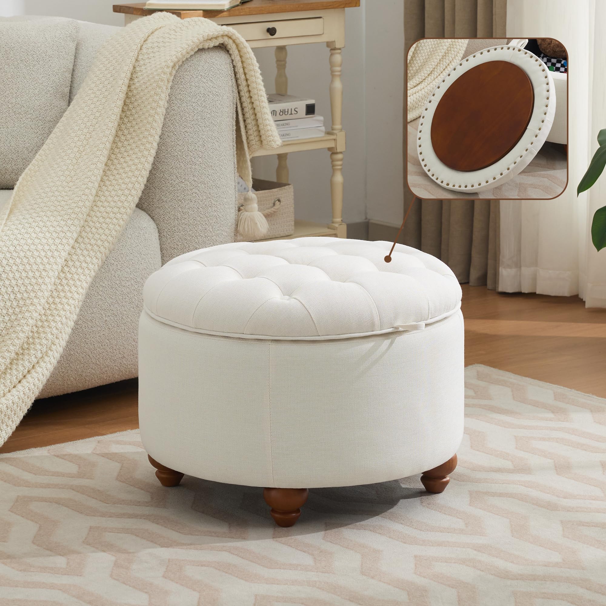 Amazon.com: WUTUTUEE 24Inch Round Storage Ottoman with Tray, Modern ...