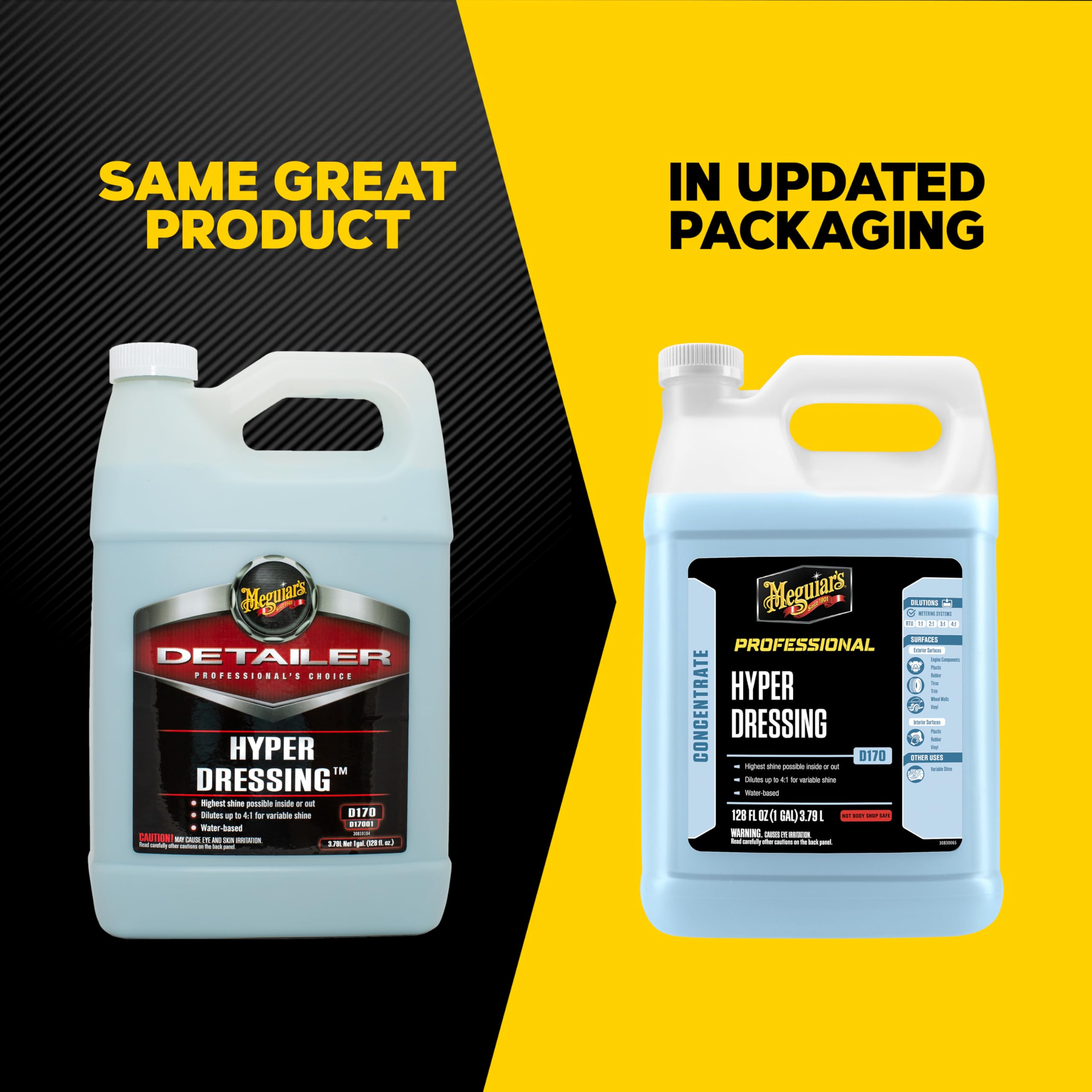 Amazon.com: Meguiar's Hyper Dressing, 1 Gallon, Trim Shine For Drivers &  Detailers Car Wash Soap Restores Gloss And Deep Black Look; Use On Plastic  And Rubber Trim, Tires, Bumpers And Wheel Wells :
