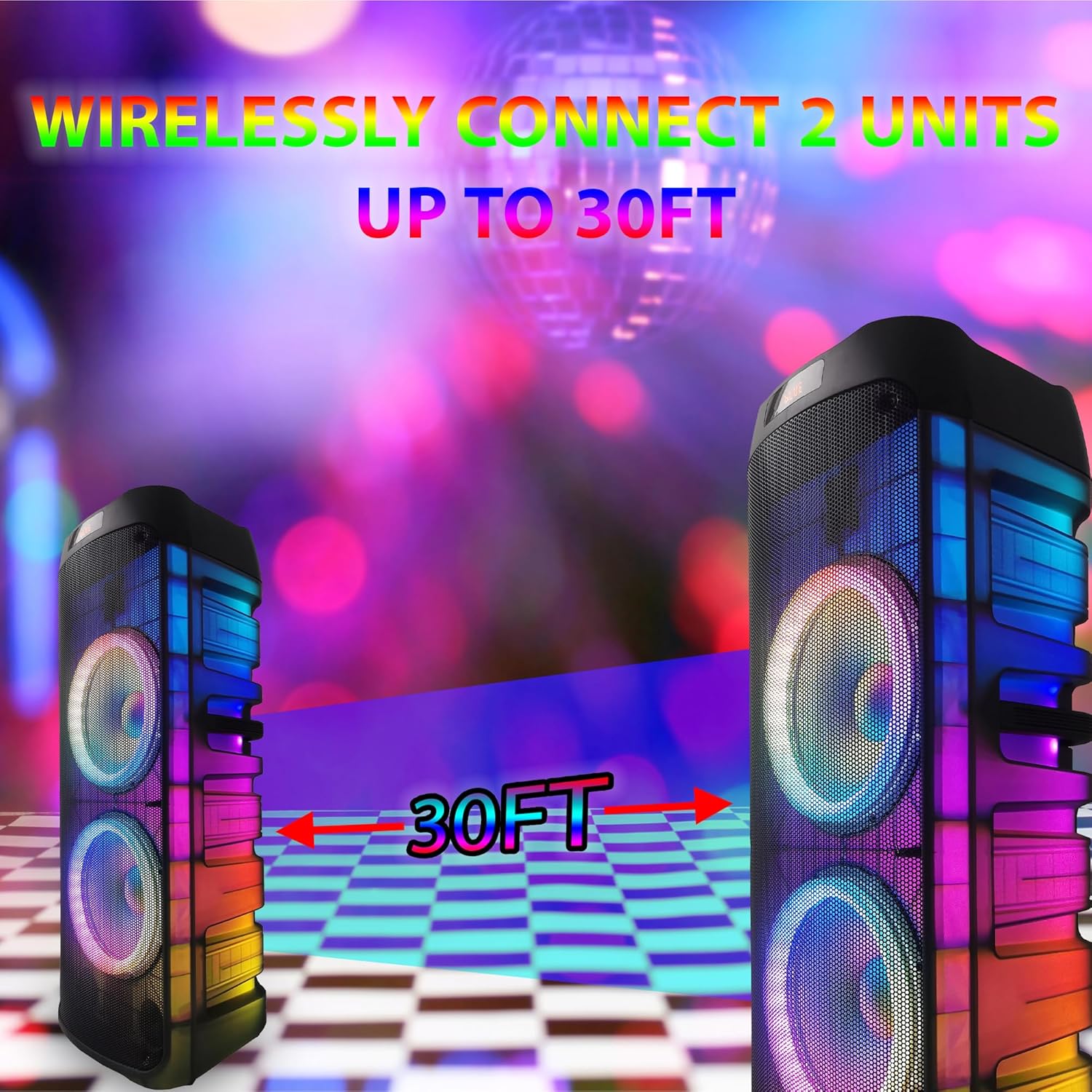 EMB Home PKL6000 Rechargeable Translucent Party Karaoke DJ PA Active Powered Speaker, 6000W with Wired Microphone, Dual 12-Inch Woofers, Bluetooth, USB/SD, Remote Control