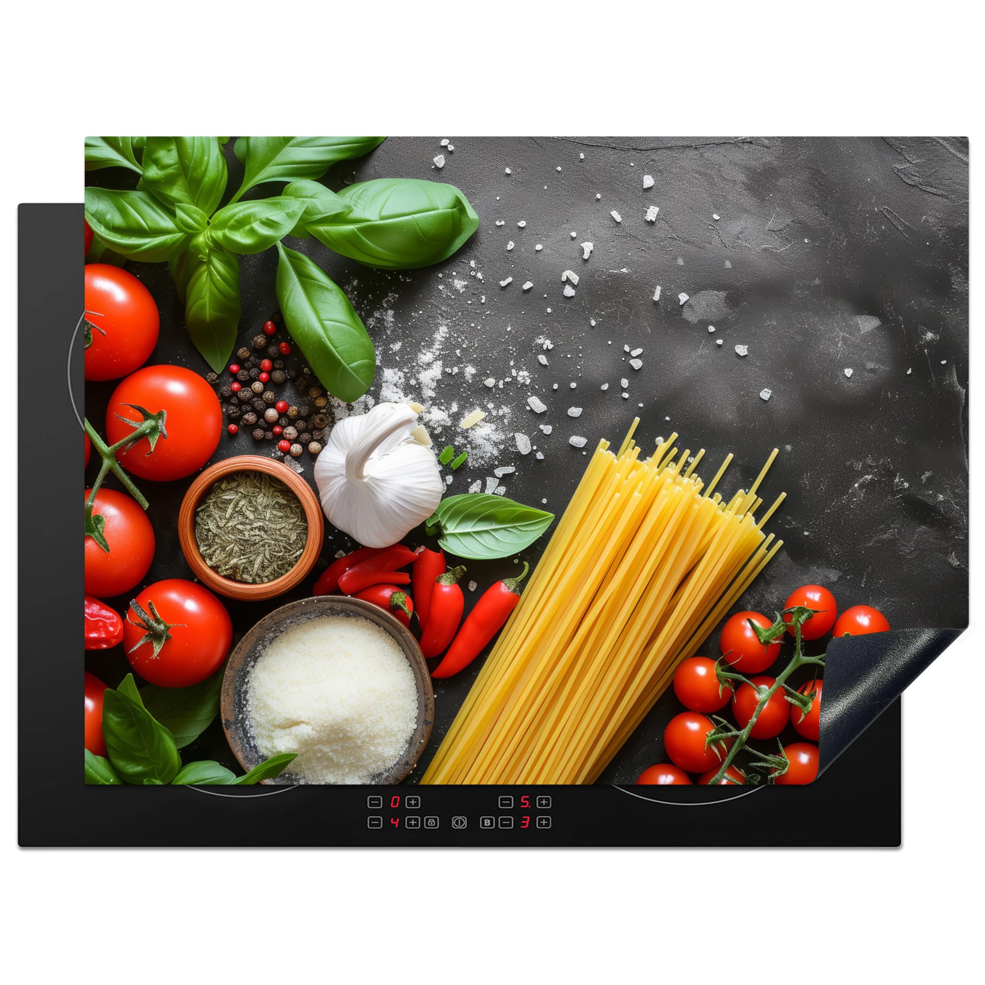 KitchenYeah© Induction Hob Cover Protector Mat 20.5"x27.6" / 70x52 cm Kitchen Universal Ceramic Covers for Electric Cookers Vinyl Vegetables - Tomatoes - Spaghetti - Concrete - Herbs