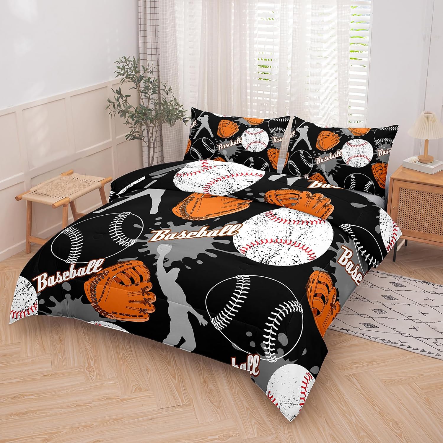 Baeseball Comforter Set for Boys,Queen Size Bedding Sets for Boys,Baeseball Printed Bedding Set with Quilt and Pillowcase(Sports Queen)