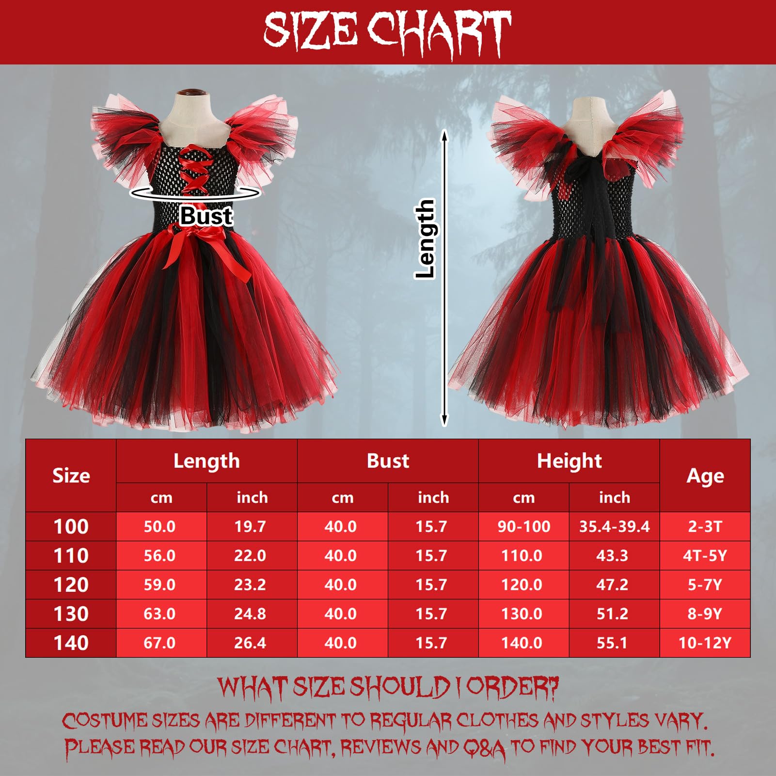 HarnyLoom Witch Costume Kids Girl Witches Dress Princess Outfit Scary Purple Hat Brooms Party Cosplay Carnival Fancy Dress (Red - Image 2