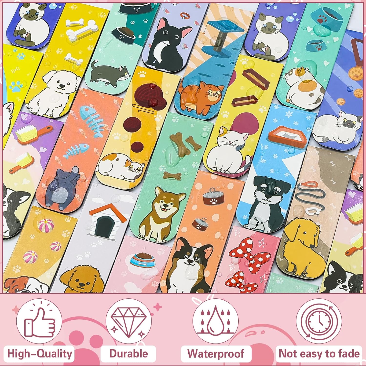 50 Pieces Magnetic Bookmarks Cute Dogs and Cat,Appreciation Gifts for Women,Men,Pet Book Marker for Students Teachers Kids School Home Office Reading Stationery, 25 Designs,Printing on 2 Side - Image 4