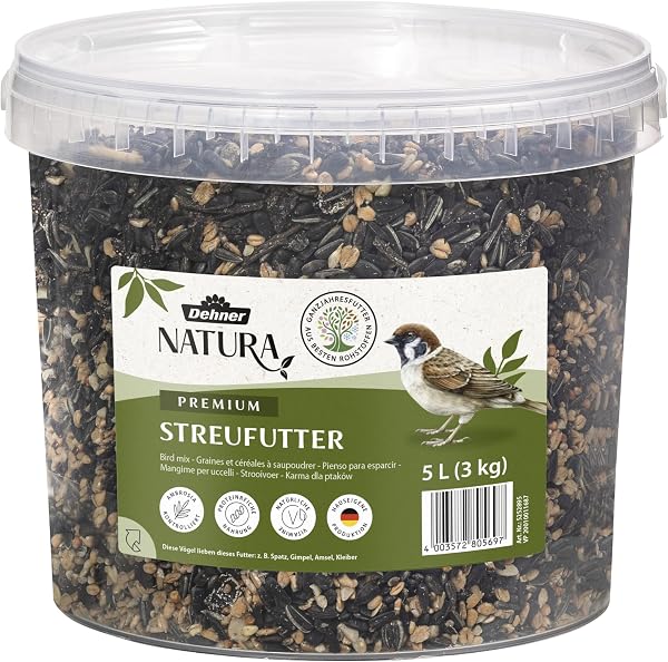 Dehner Natura Premium Wildvogelfutter, Streufutter, Ganzjahresfutter proteinreich / energiereich, hochwertiges Vogelfutter für Wildvögel, 3 kg - 1