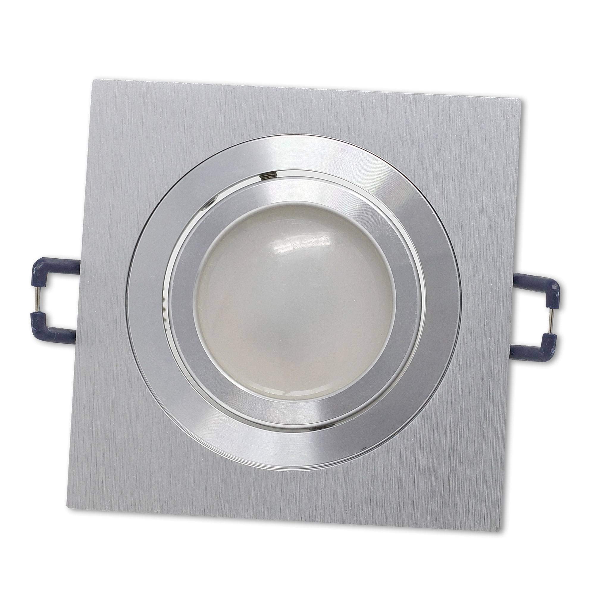 6x LED Einbaustrahler Set Edelstahl gebürstet eckig 5 Watt neutralweiß 12V MR16 - Einbauleuchte schwenkbar aus Aluminium - 75-85mm Bohrloch 92x92mm Einbau-Spot Decken-Strahler