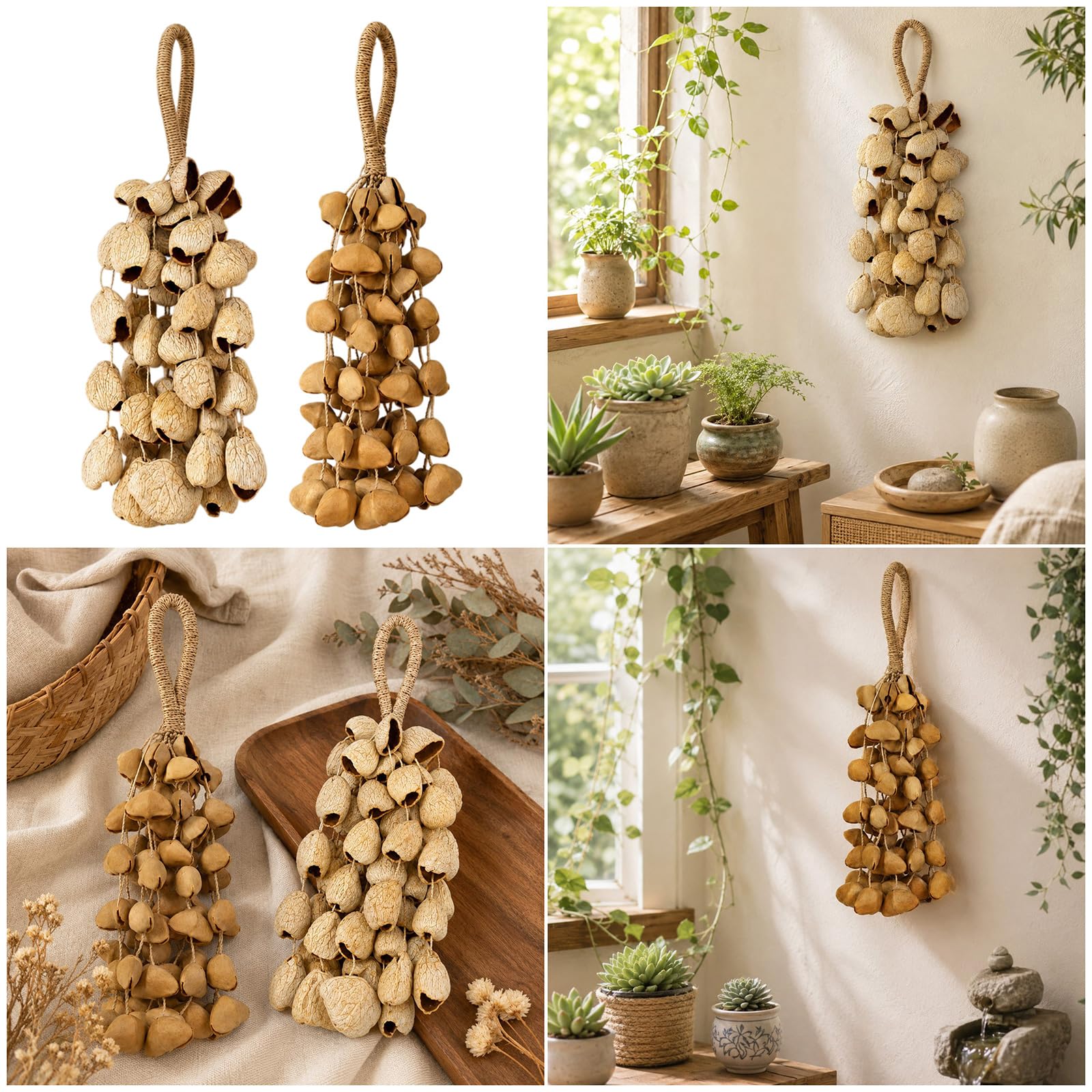 Campanelli a vento compatti leggeri con guscio di frutta naturale per musica da viaggio strumenti a percussione per musica da viaggio strumenti a percussione da giardino all'aperto