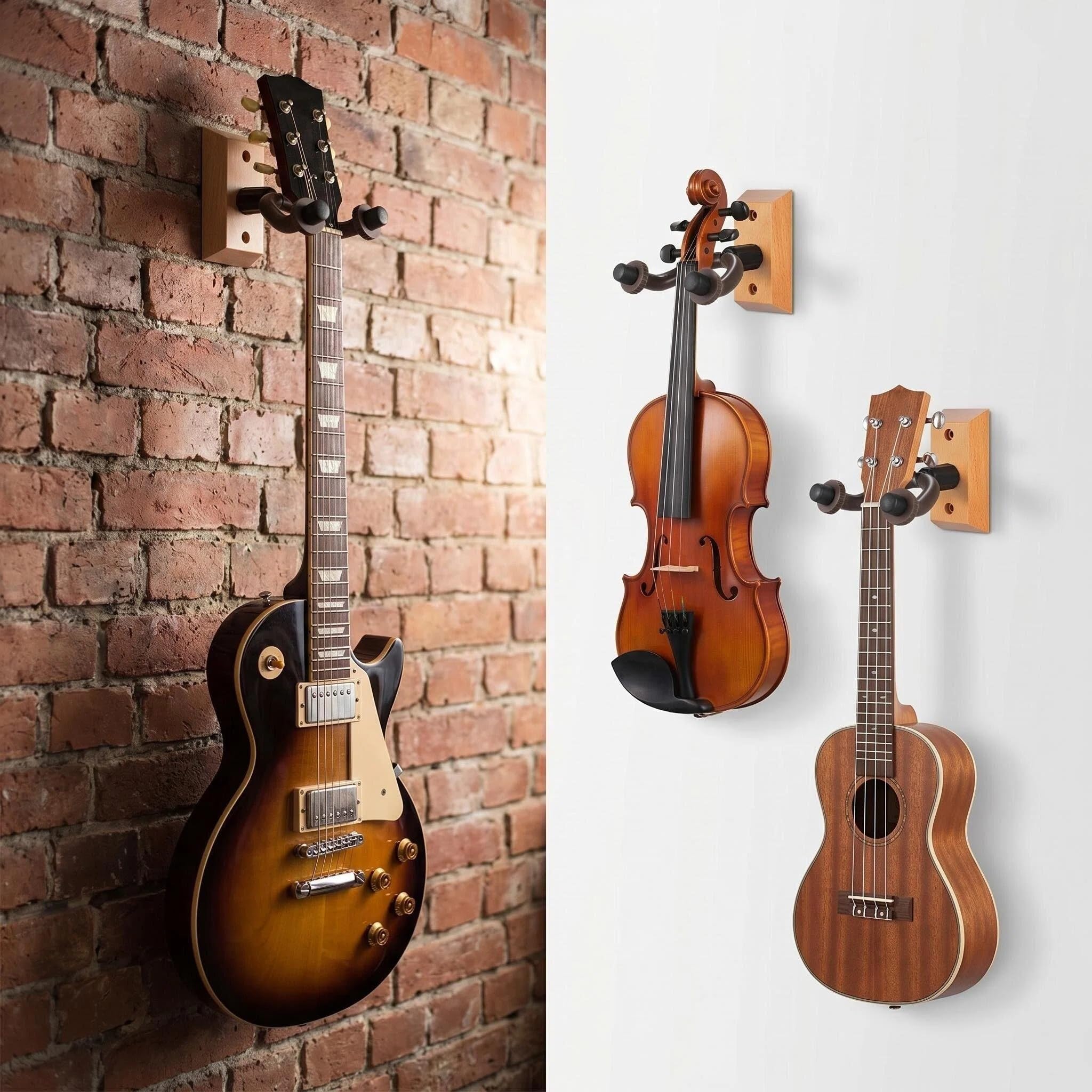 Gitara uchwyt ścienny wieszak 2 sztuki prawdziwy drewniany wieszak na gitarę ścienny hak uchwyt stojak ekspozycja ze śrubami - łatwy w instalacji - pasuje do wszystkich gitar gitarowych, basów, mandoliny, banjo, ukulele