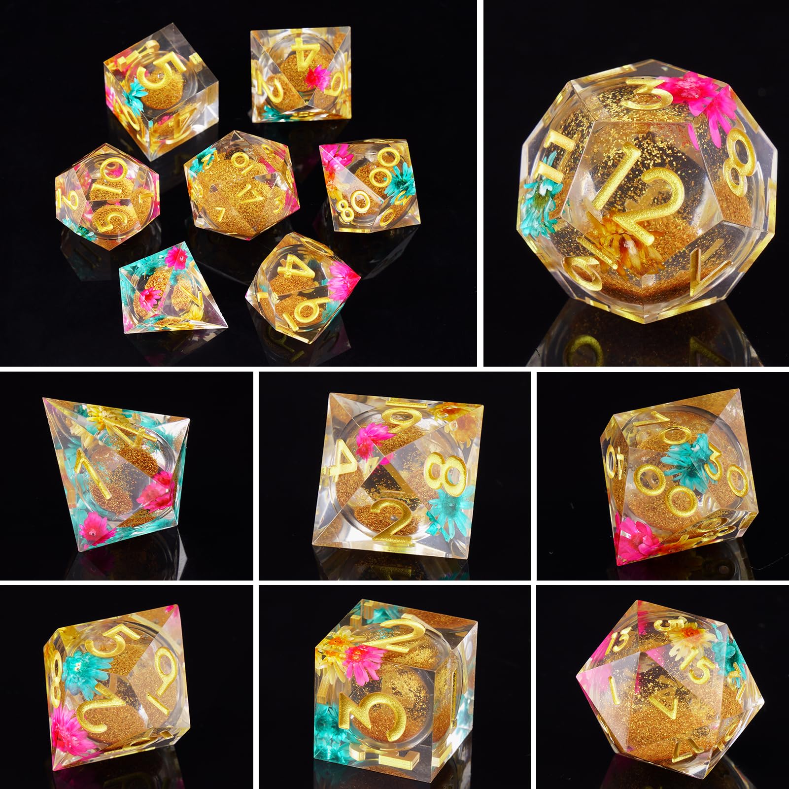 ORUZA 7 PCS Liquid Core DND Dice Resin Sharp Edge Dice Polyhedral D&D Dice Set for Dungeons and Dragons RPG MTG Role Playing Game Dice D20 D12 D10 D8 D6 D4 D% - Image 4