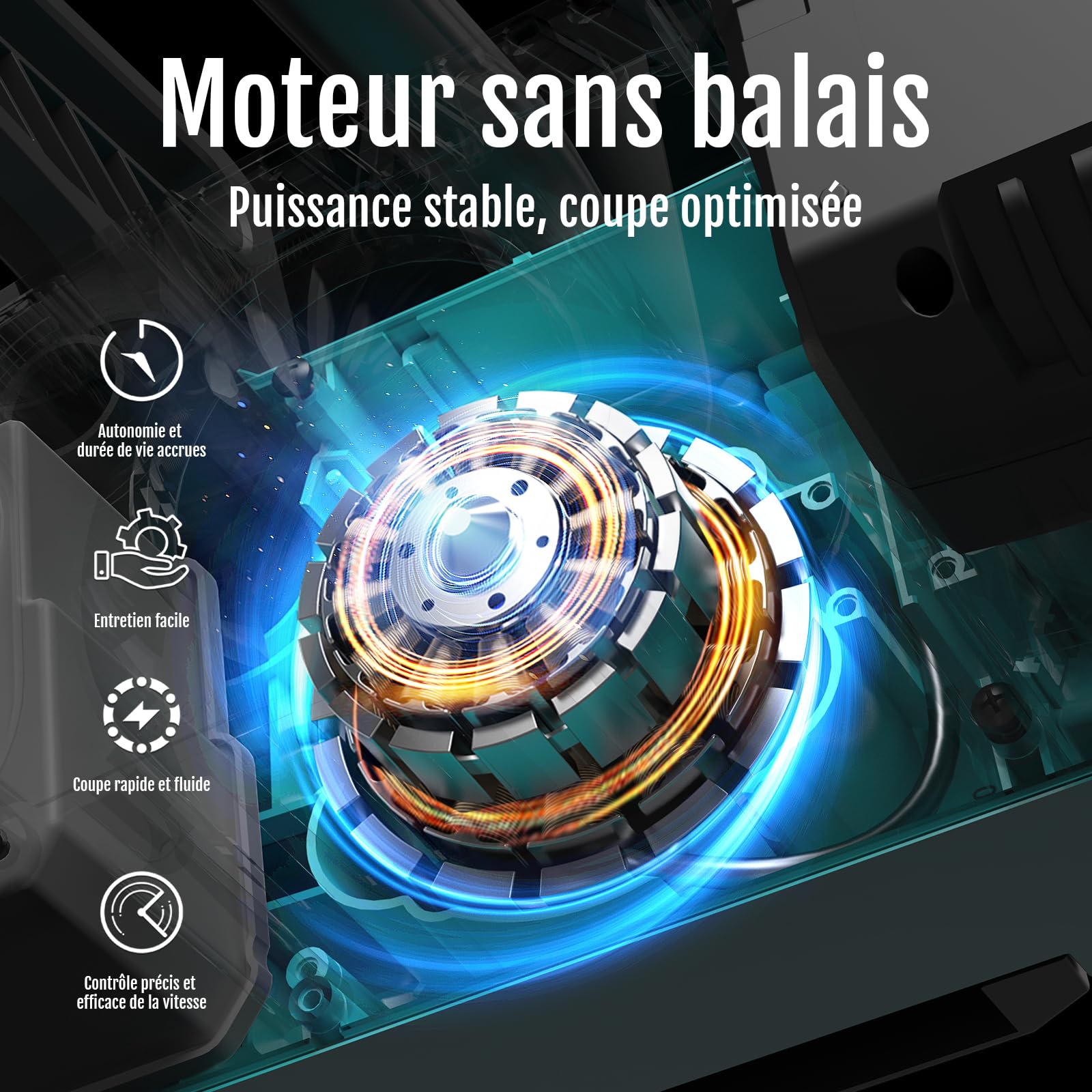 YARDCARE Tronçonneuse sans fil 16 pouces, moteur brushless 1600 W, vitesse de chaîne 21 m/s, avec écran LED et 2 batteries de 4 Ah, tension de chaîne sans outil et lubrification automatique