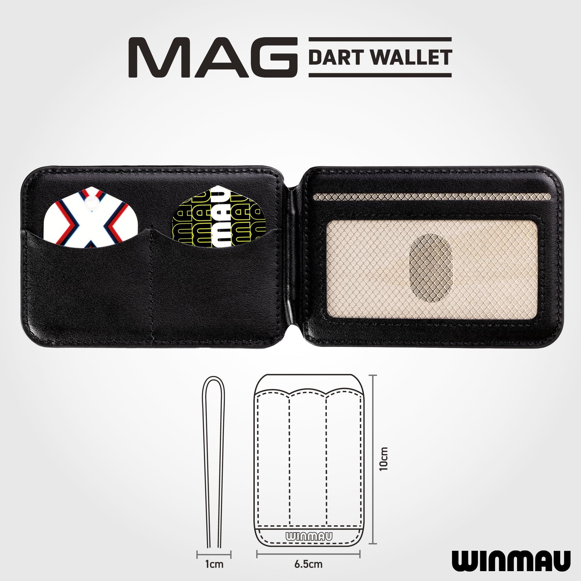 WINMAU Mag Dart Wallet - Supporto magnetico per freccette, con supporto per cellulare, supporto compatto per 1 set di freccette e 2 set di volette, disponibile in nero, accessorio ideale - 4
