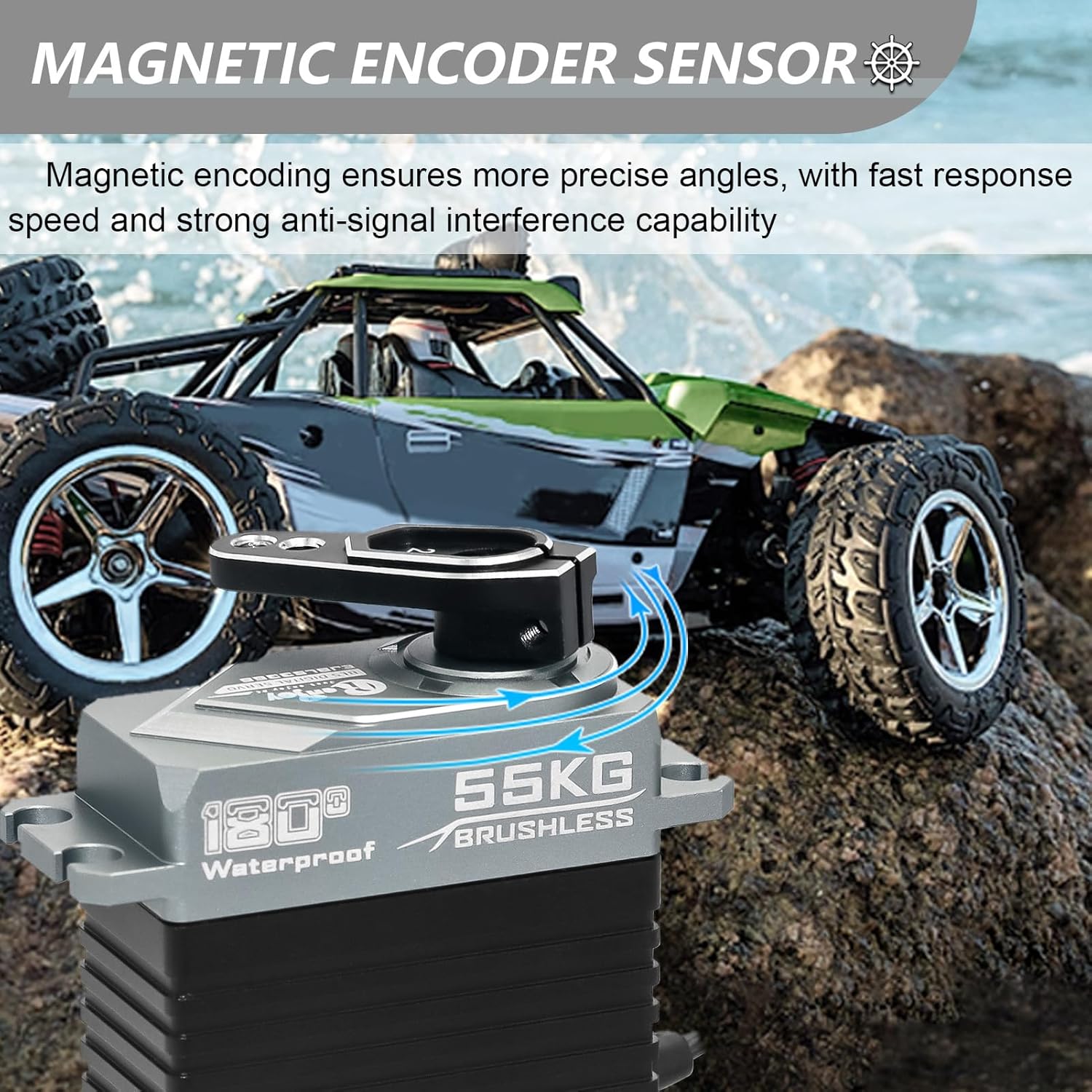 55KG Brushless Servo, Full Metal Servo Magnetic Encoder High Torque Servo with 25T Servo Horn for 1/12 1/10 RC Car RC Crawler Robot Boat